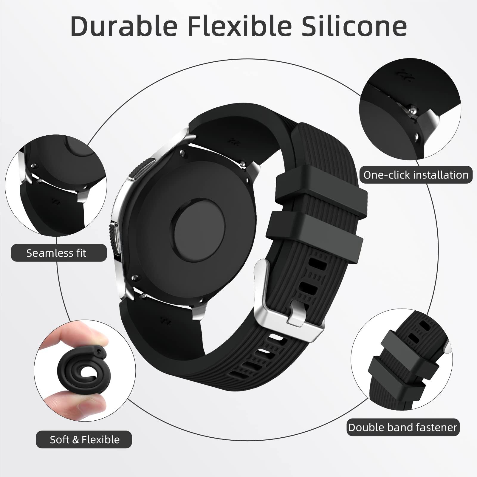 Lerobo [2 Pack Band Compatible with Samsung Galaxy Watch 3 45mm/Galaxy Watch 46mm Bands/Gear S3 Frontier, 22mm Smart Watch Band Silicone Casual Straps Accessories for Women Men Black/Blue Gray - Image 3