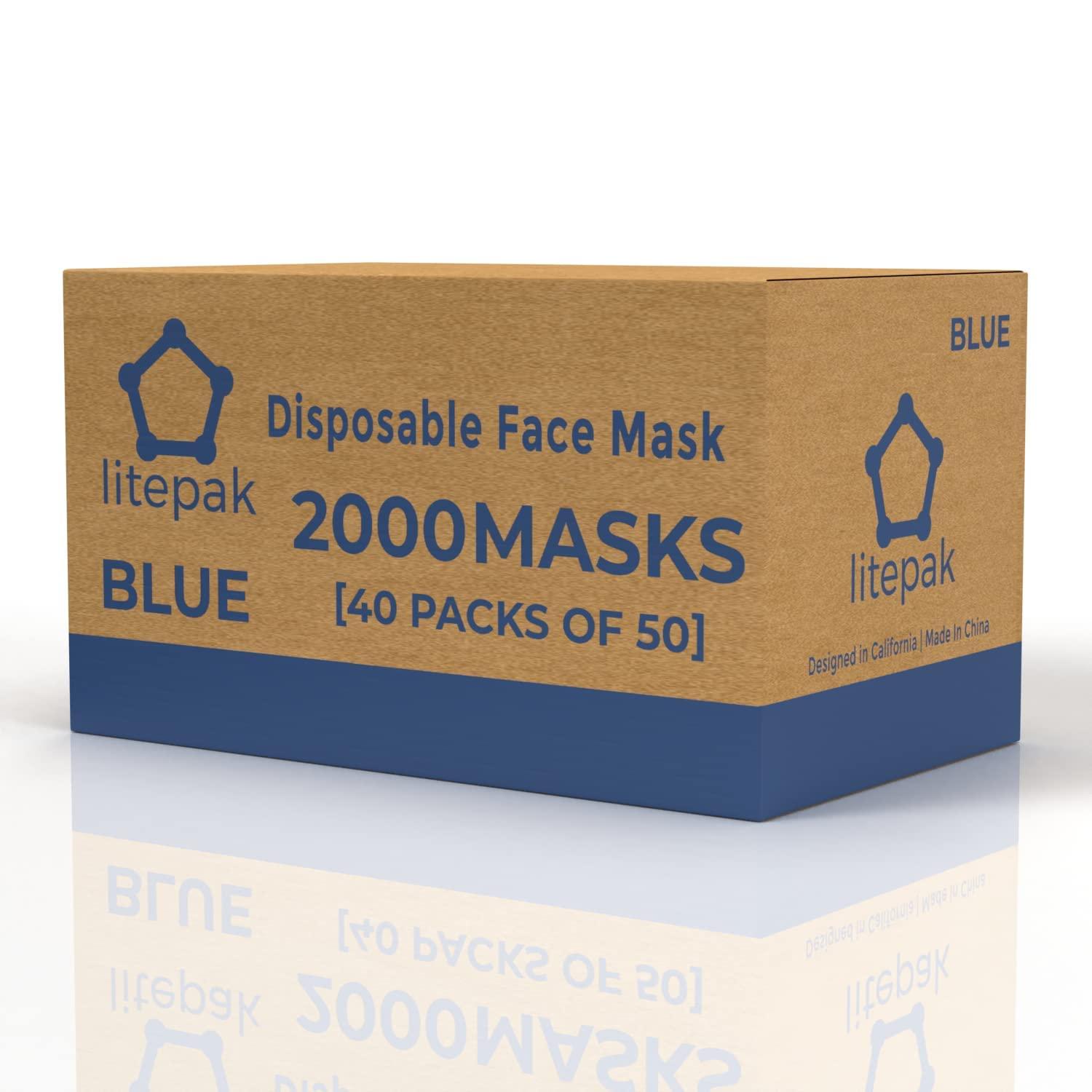 Litepak 2000pcs Disposable Face Masks Black 3-Ply Adult Mask Nose Wire Protection - Breathable Protective Face Covering - Image 2