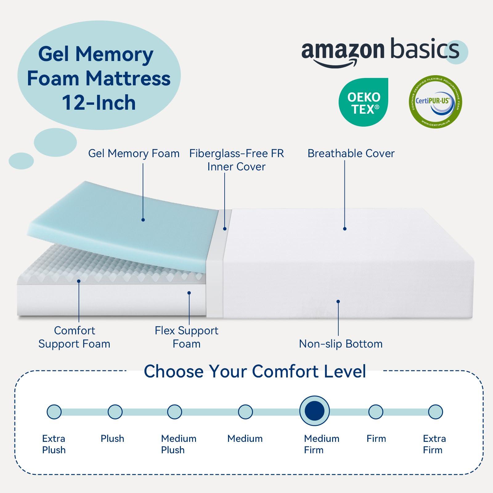 Amazon Basics Memory Foam Mattress, Medium Firm, 12 Inch, California King, White/Grey - Image 4