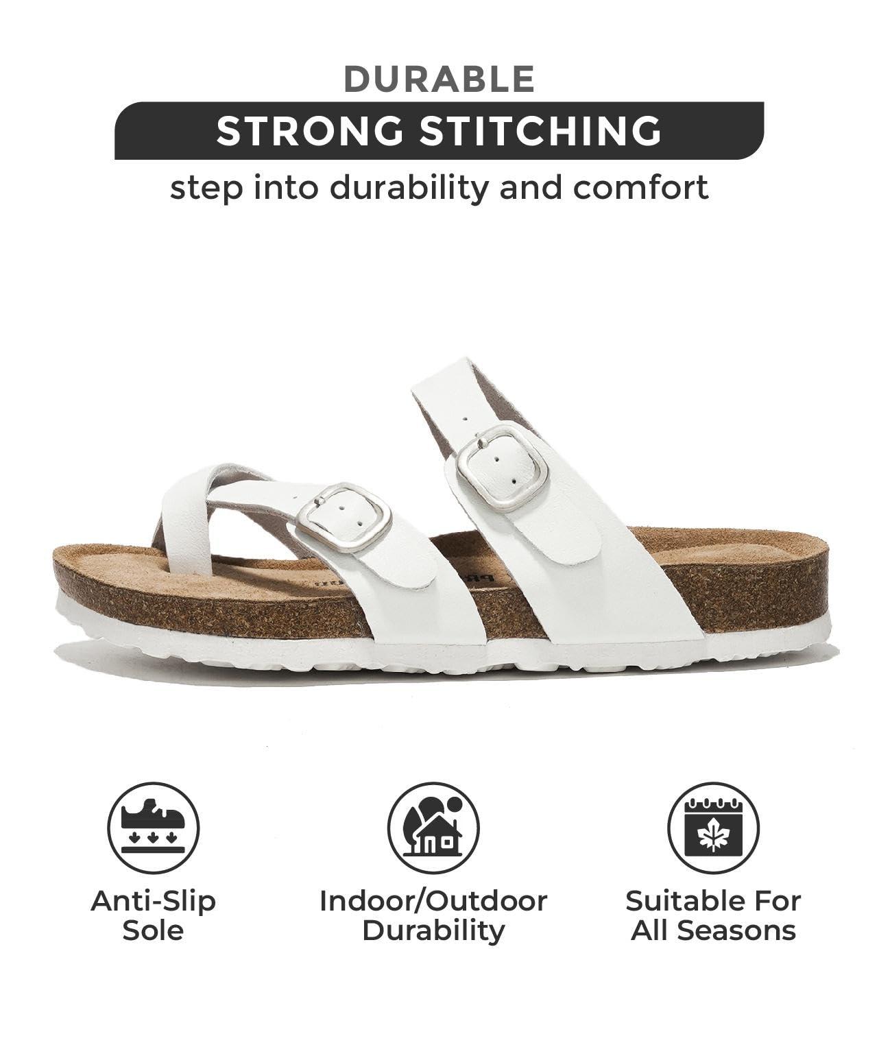 Project Cloud Genuine Leather Womens Sandals - Comfortable Cork Footbed Slides with Memory Foam Beach Essential Summer Sandals For Women 2025 (Lian) - Image 3