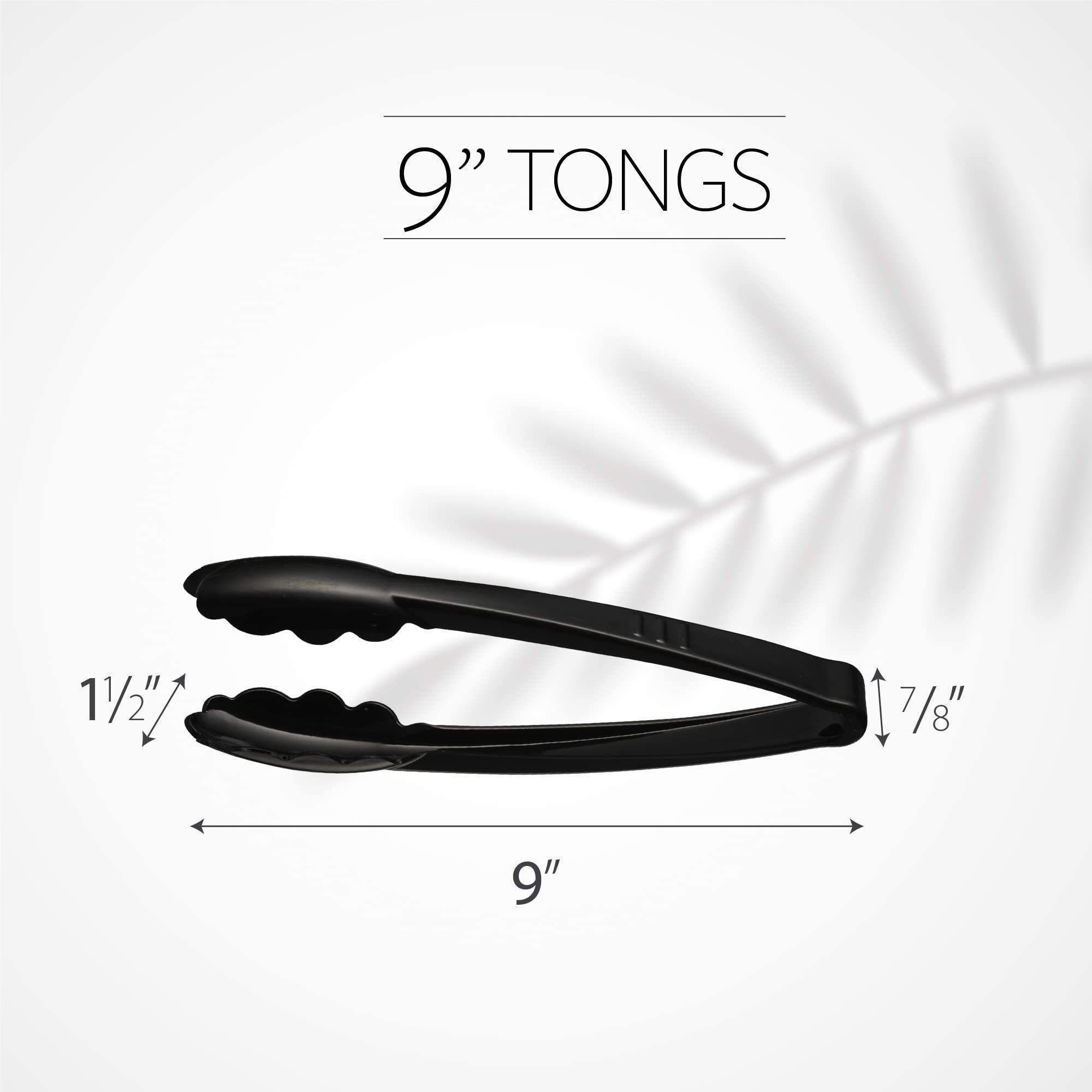 [Black Tongs 9'' Inches] Plasticpro 9'' Serving Tongs Heavy Duty Reusable Kitchen and BBQ Black Serving Tong for party's, Caterings, Events, Buffet, Weddings, And every Day use Pack of 12 - Image 2