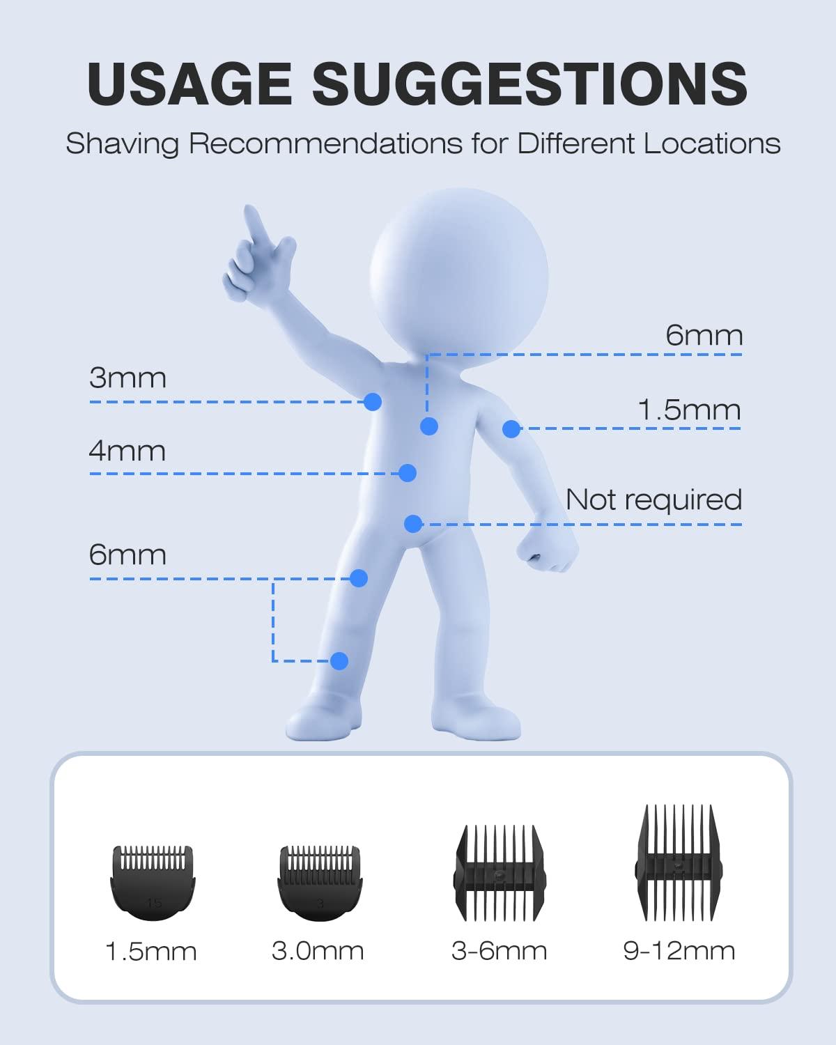 MANSPOT Manscape Groin & Body Hair Trimmer for Men, Electric Ball Pubic Trimmer Shaver,Manscape Kit with 4 Guard,Replaceable Ceramic Blade Heads,Waterproof Wet/Dry Shaver,90 Minutes Shaving - Image 6