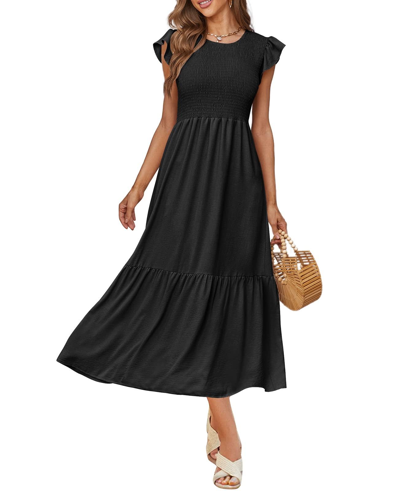 OFEEFAN Women's Casual Maxi Dresses with Pockets Ruffle Sleeve Smocked Dress XS-2XL - Image 3