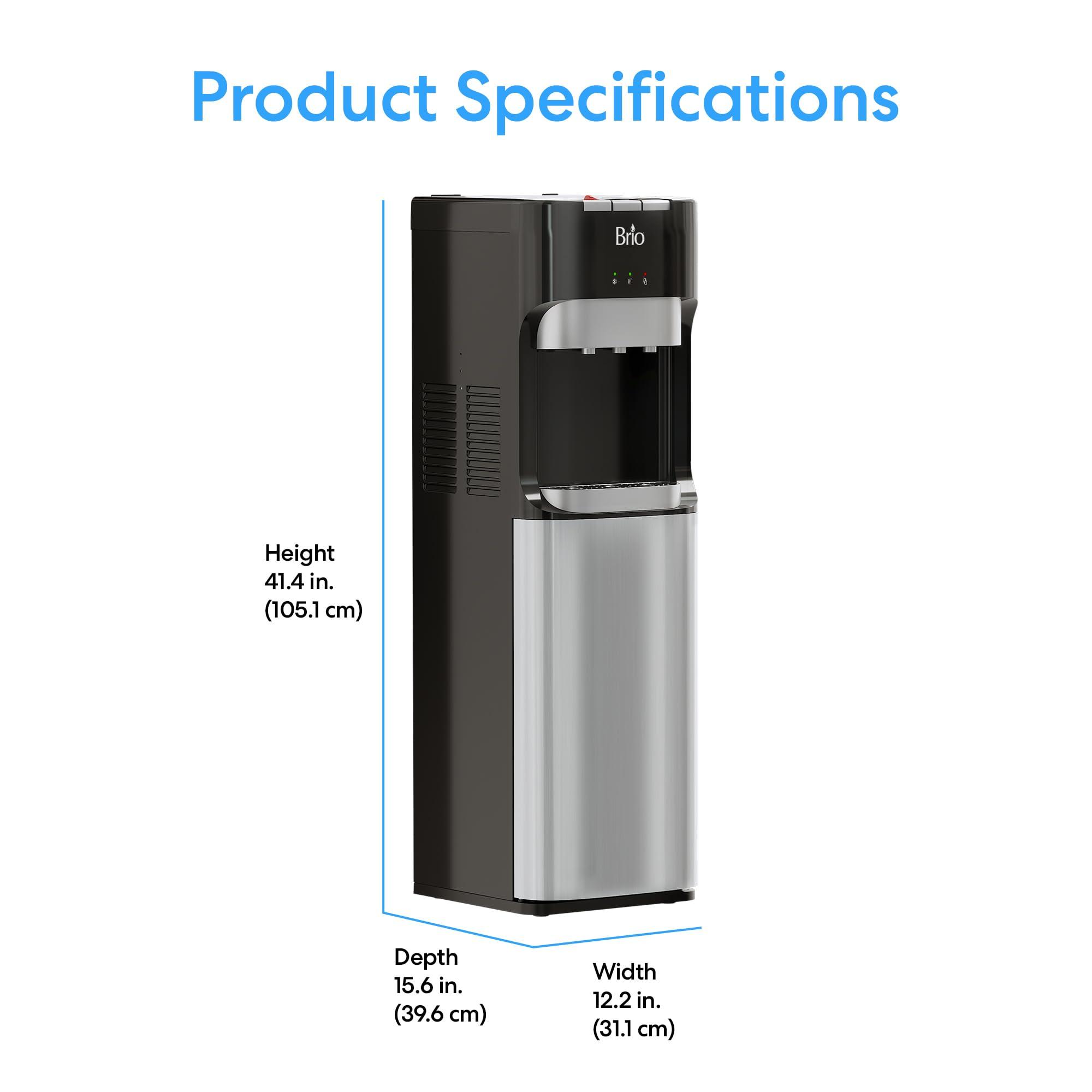 Brio Bottom Loading Water Cooler Dispenser for 5 Gallon Bottles - 3 Temperatures with Hot, Room & Cold Spouts, Child Safety Lock, LED Display with Empty Bottle Alert, Stainless Steel - Image 2