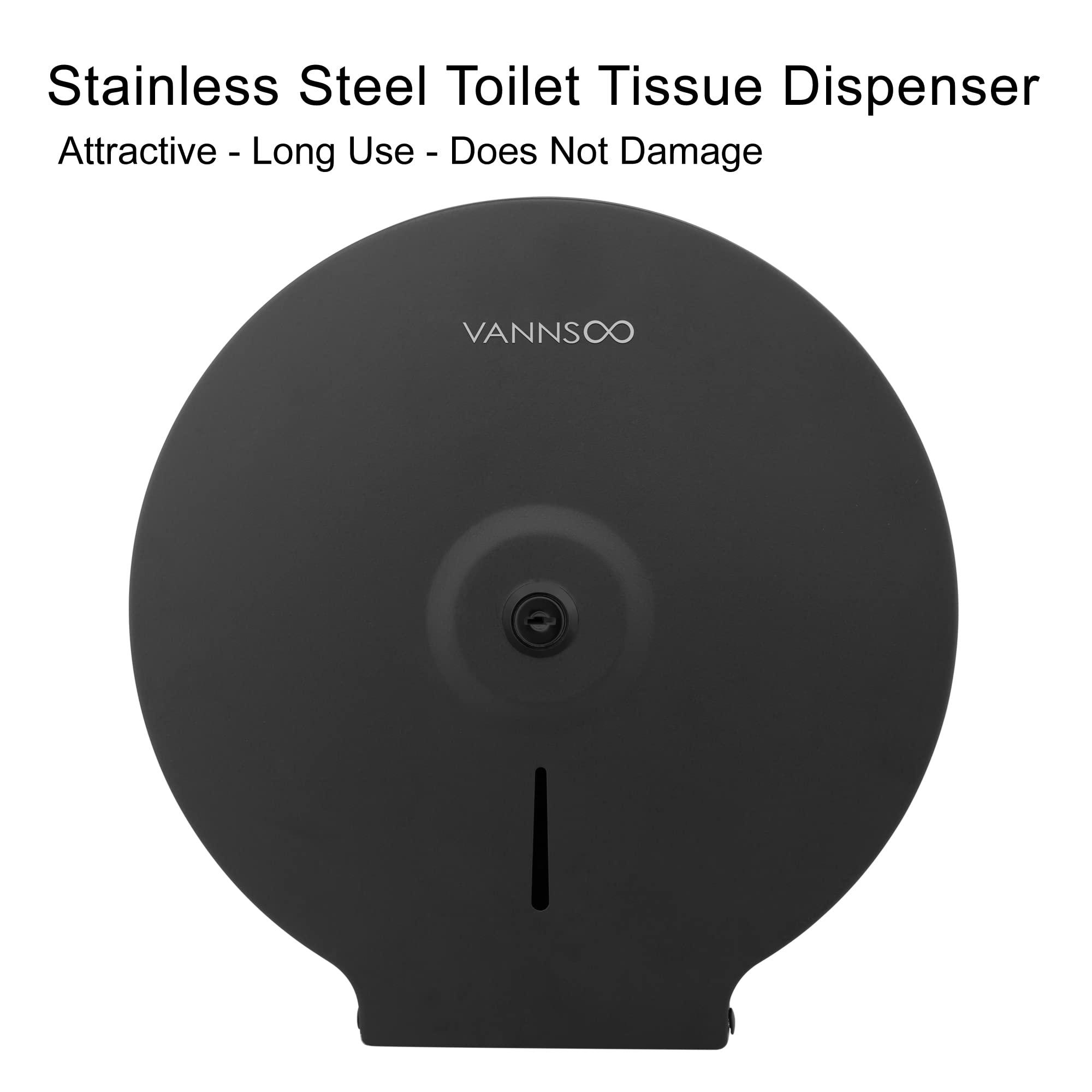 VANNSOO Commercial Jumbo Toilet Paper Dispenser, Wall Mount Stainless Steel 9 Inch Roll Toilet Paper Holder Bath Tissue Dispenser with Lock Key (Black) - Image 4