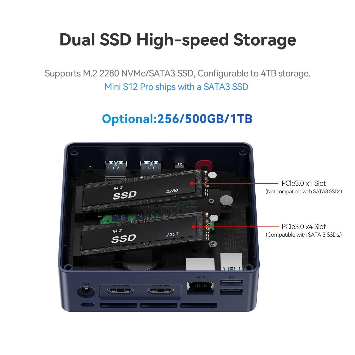 Beelink Mini S12 Pro Mini PC, Intel 12th Gen N100 (4C/4T, up to 3.4GHz), 16GB DDR4, 500GB SSD, Desktop Computer Support Dual HDMI 4K@60Hz, WiFi 6, BT5.2, NAS, Low Power - Image 6