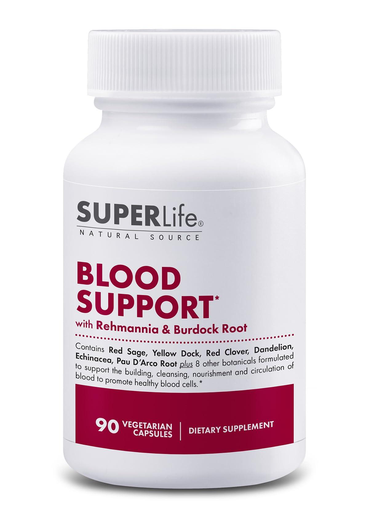 Blood Support - with Rehmannia, Dandelion, Red Clover, Burdock Yellow Dock, Echinacea & Pau D'Arco | Promotes Building, Cleansing, Nourishment & Circulation of Blood | Supplement - 90 Capsules - Image 1