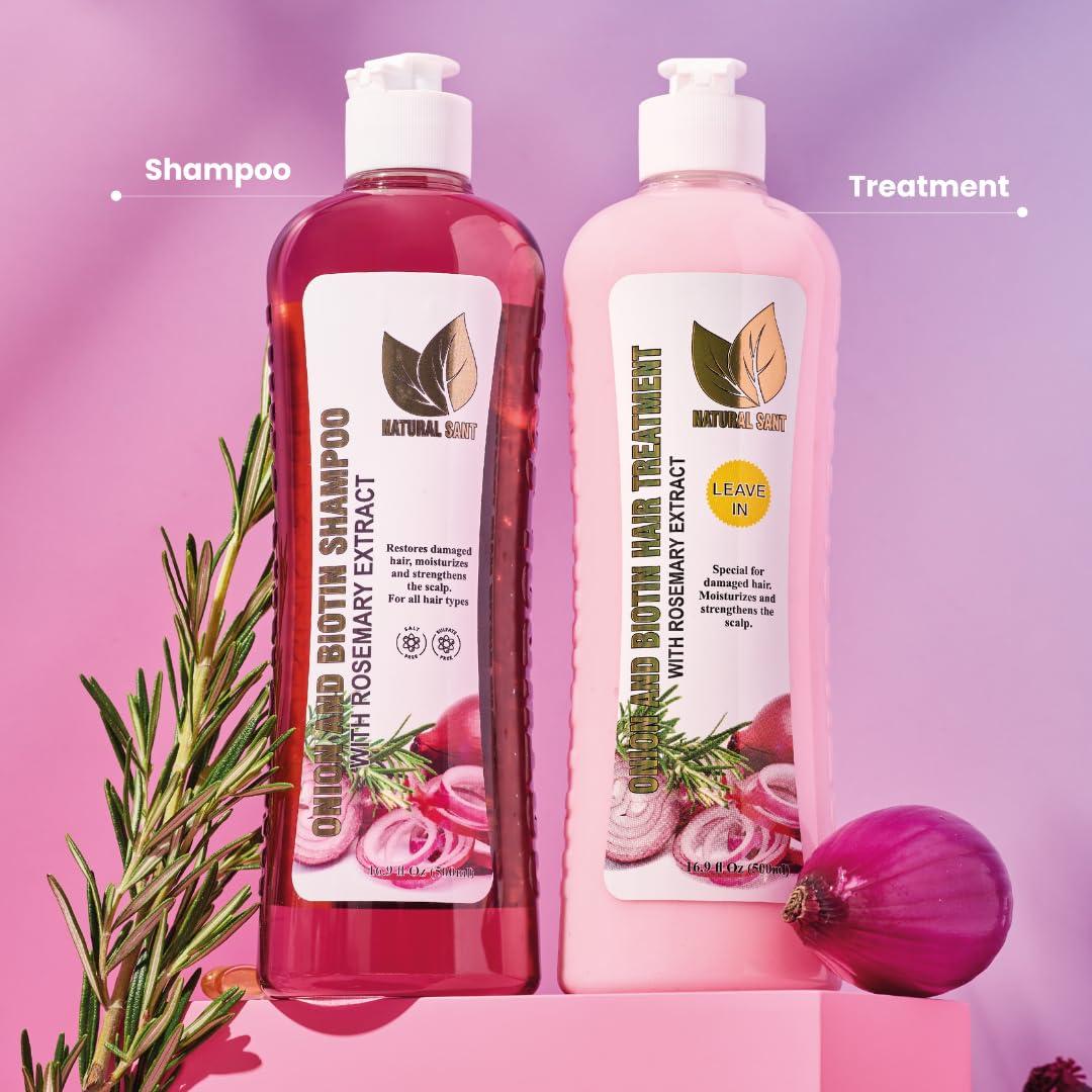 NATURAL SANT - Onion Biotin and Rosemary Shampoo & Treatment Set for Stronger, Thicker and Longer Hair - Soft and Shine, Hair Loss and Thinning Hair, Growth Shampoo, Paraben Free, Silicone Free - Image 8
