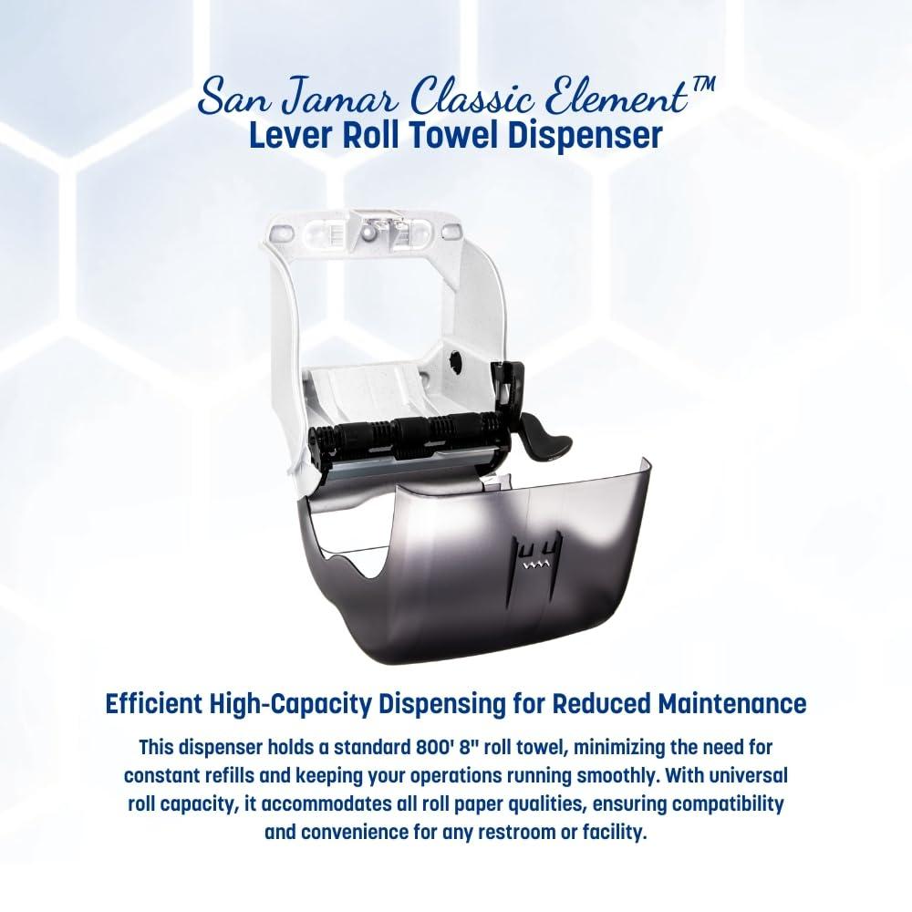 San Jamar Classic Element Paper Towel Dispenser Wall-Mounted Commercial Roll Dispenser, Fits All Core Sizes with Lever for Bathroom, Kitchens, and Restaurants, Plastic, Universal Paper, Black Pearl - Image 5