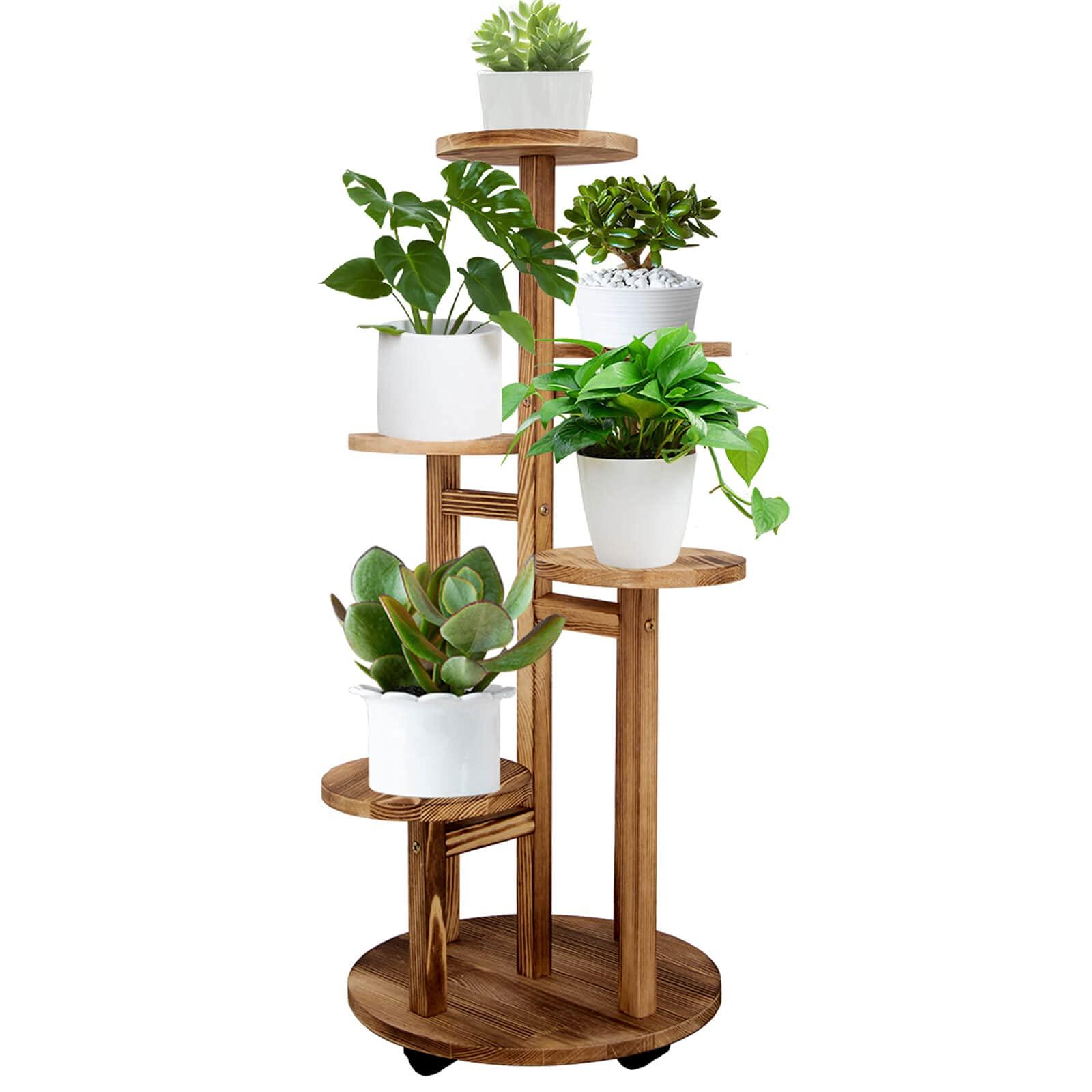 GEEBOBO 5 Tiered Tall Plant Stand for Indoor, Wood Plant Shelf Corner Display Rack, Multi-tier Planter Pot Holder Flower Stand for Living Room Balcony Garden Patio (Walnut) - Image 8