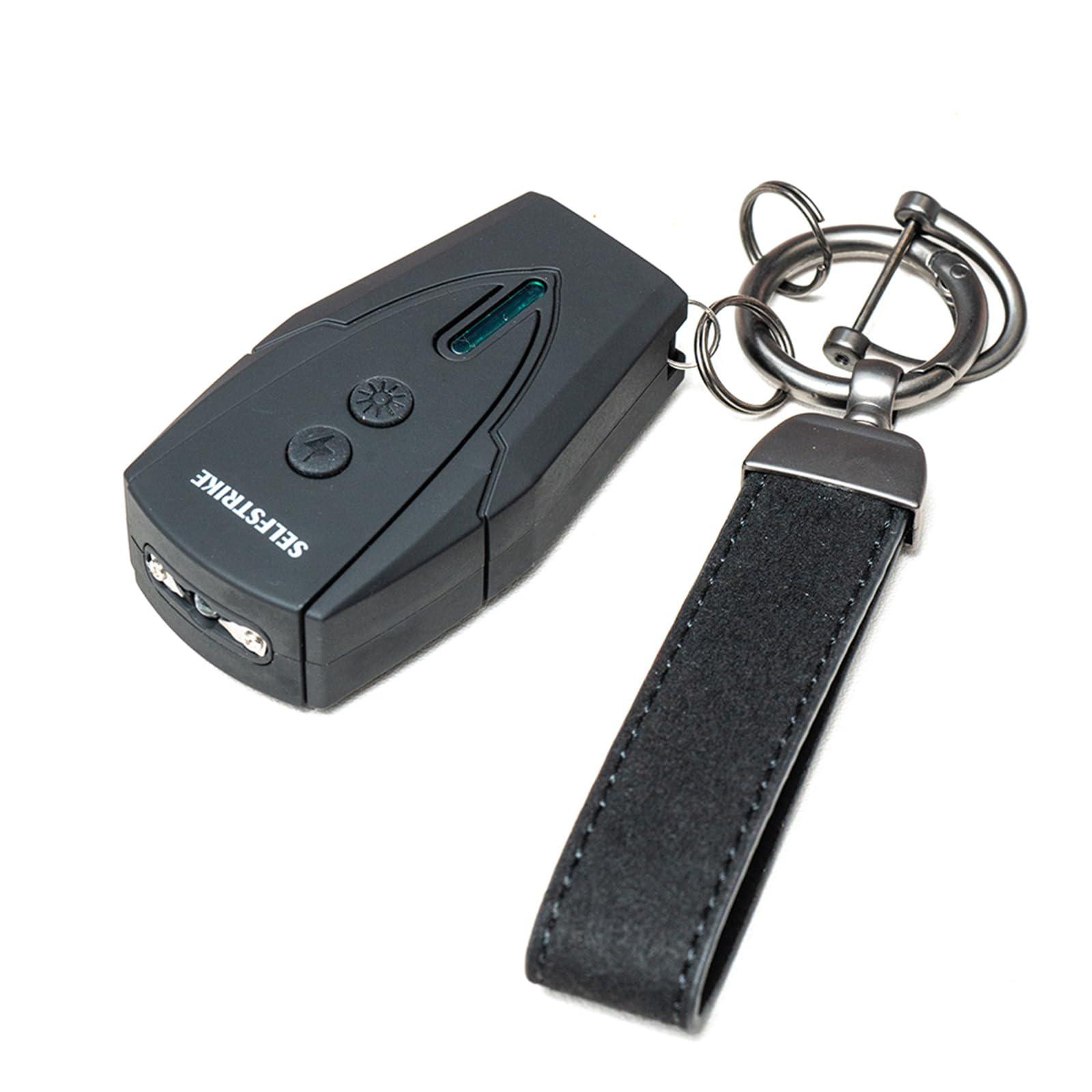 Selfstrike Mini Stun Gun with LED Flashlight and Wrist Strap – Unique Key Chain Design – Using Anti Slip Materials can Better and Faster aim with Charging Cable,mini Screwdriver and User Manual