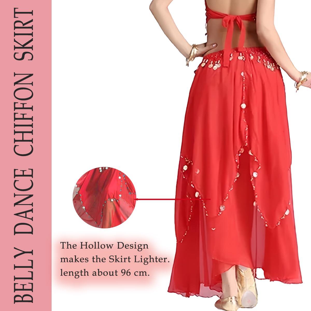Tefrica Women's Chiffon Belly Dance Costume Skirts Indian Dance Skirt with Coins - Image 3