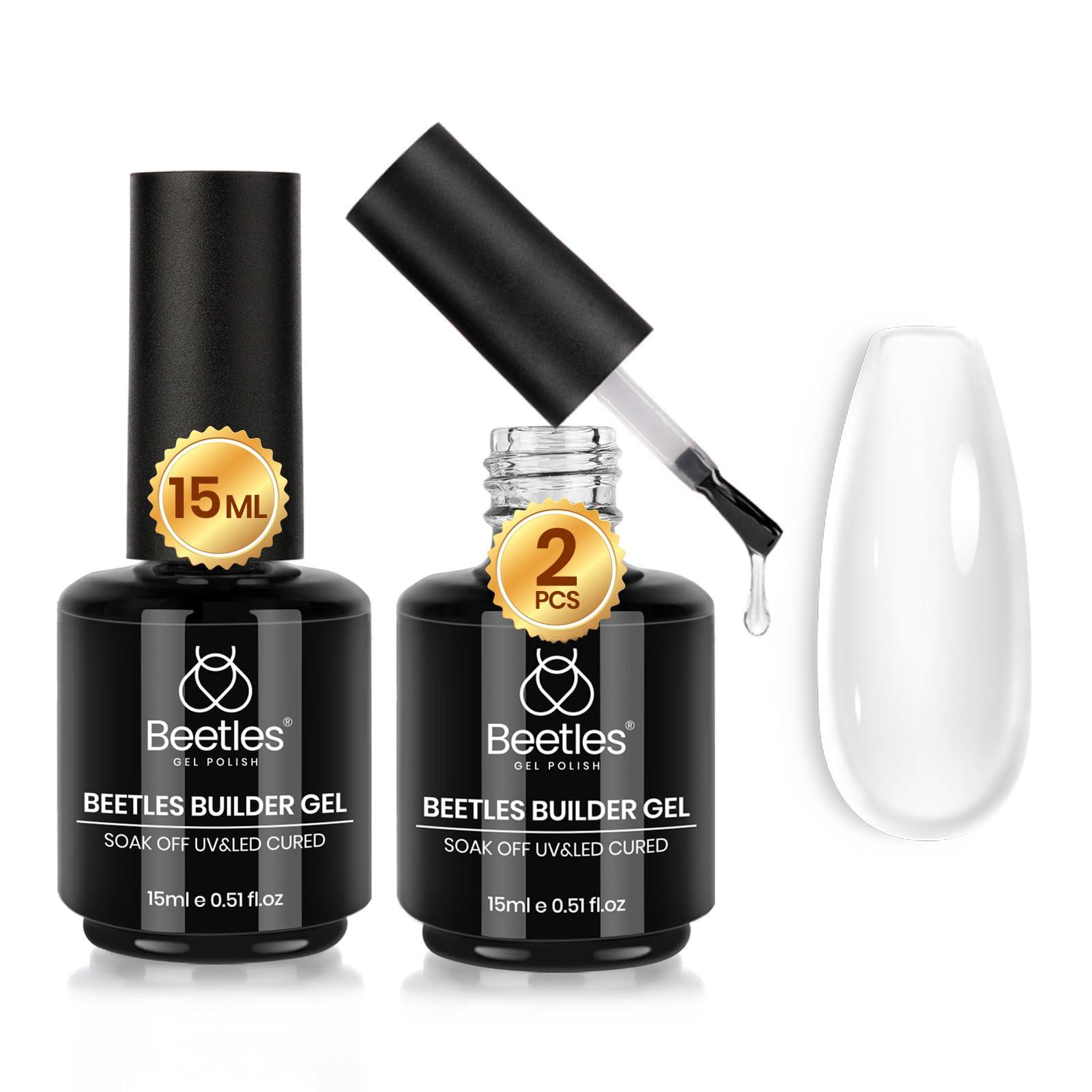 Beetles 2pcs 15ml Builder Gel for Nails, 7 in 1 Clear Builder Nail Gel Set for Nail Apex & Strengthener Thickening Extension LED Lamp Cured Nail Enhancement Gel for Beginners & DIY Salon Manicure