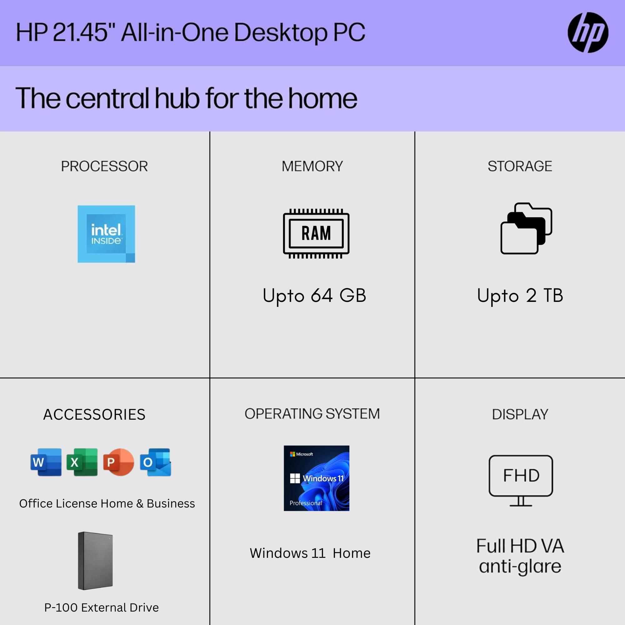 HP 22" All-in-One Desktop PC • The New Version and Look • 12 Month Microsoft Office • 40GB RAM • 1TB Storage (512GB SSD and 512GB External) • FHD Display • Intel Celeron Processor • Windows 11 Home - Image 2