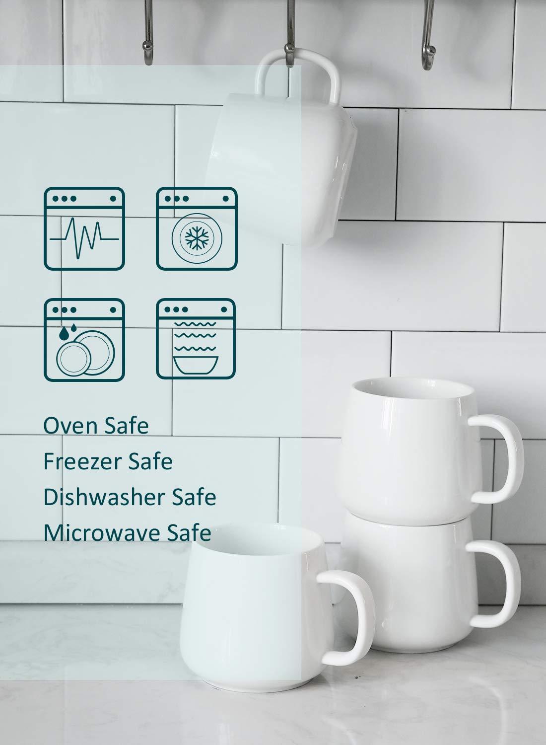 Teocera Coffee Mugs Set of 4-12oz Chip-Resistant Ceramic Cups with Ergonomic Handle | Dishwasher & Microwave Safe White Mugs | Keeps Beverage Hot, Perfect for Family Kitchen & Holiday Gifts - Image 8