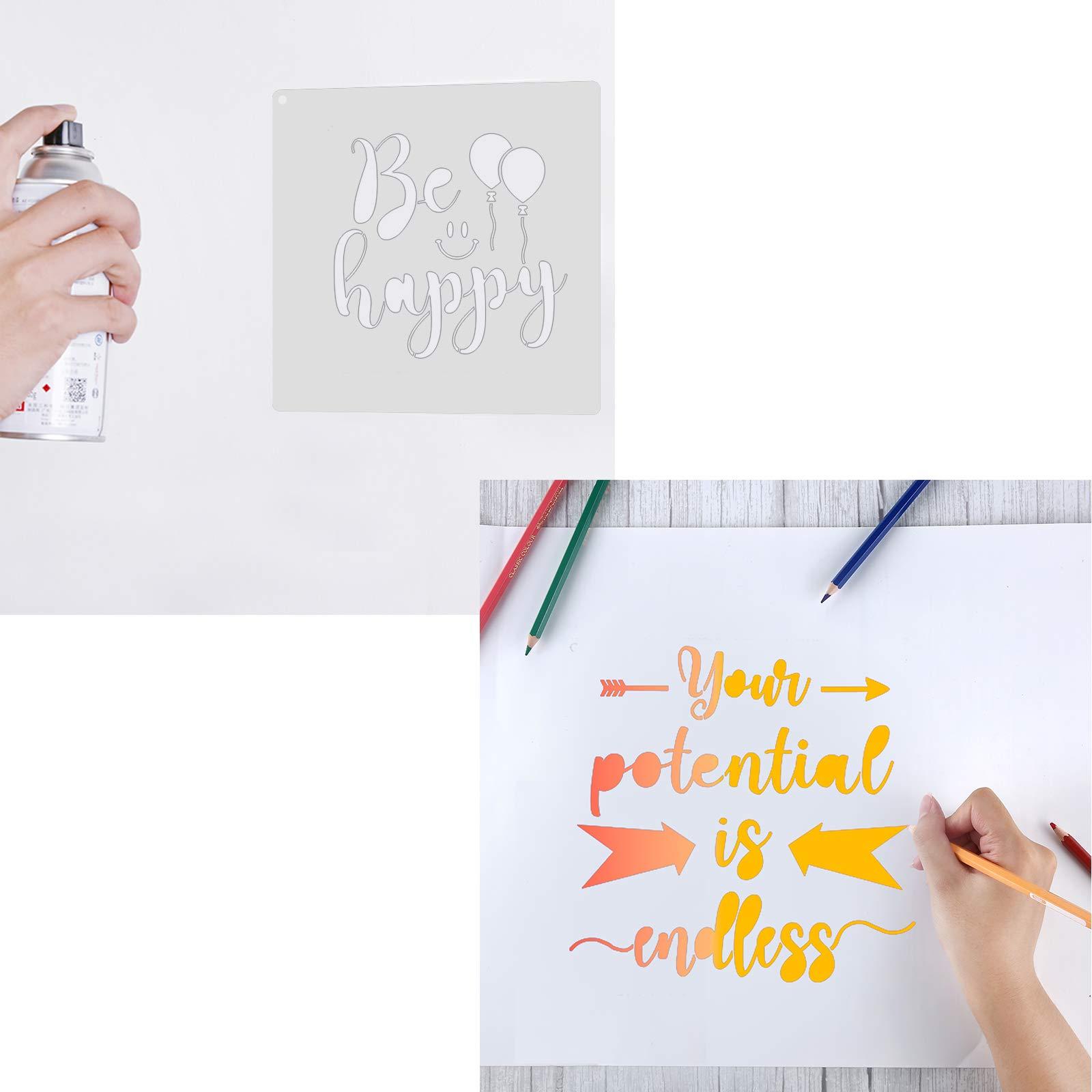 16 Pieces Inspirational Word Stencil Motivational Quote Reusable Polyester Film Template Stencils with Open Ring for Crafts Painting on Wood Drawing Wall Home Decor Gift(7.87 x 7.87 Inches) - Image 5