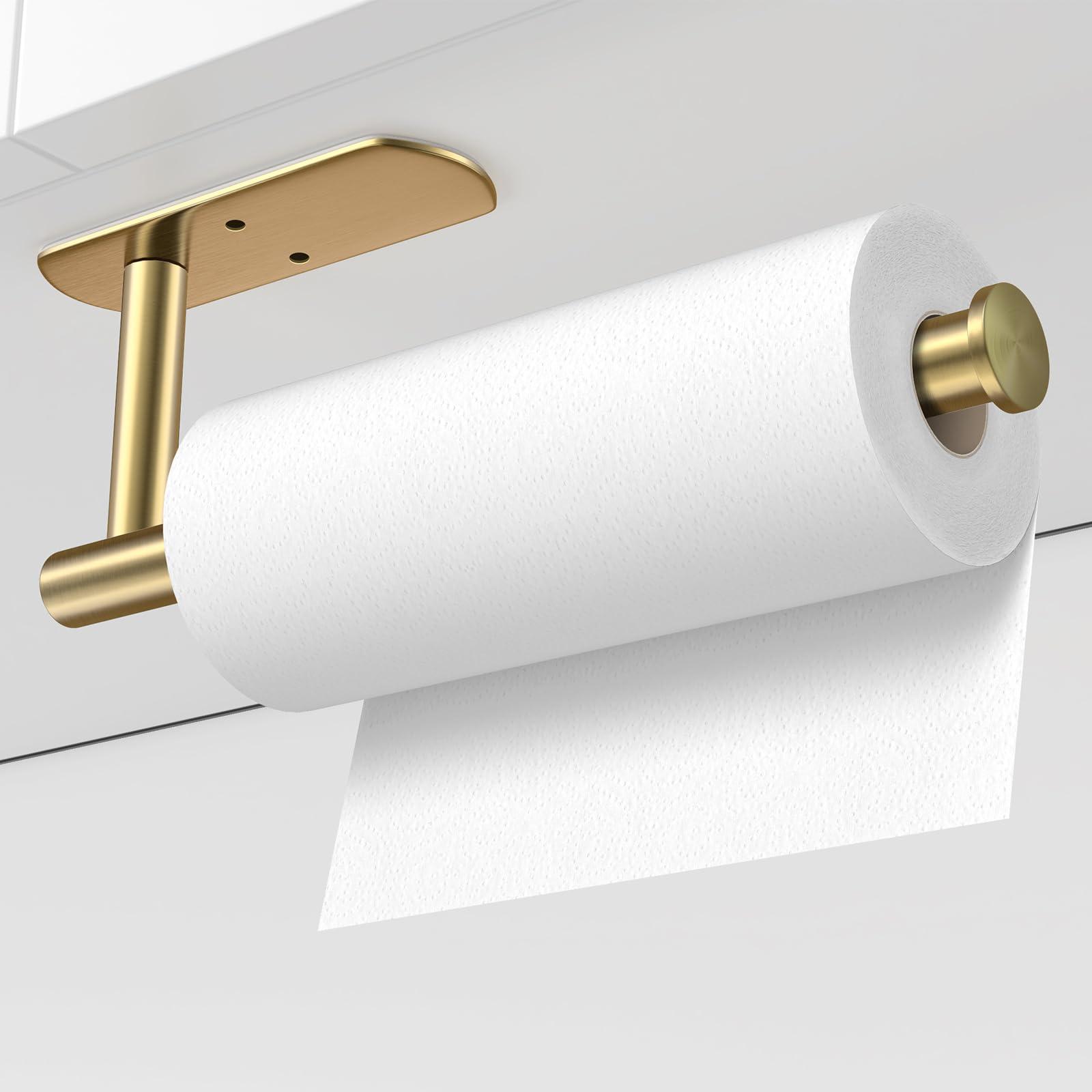 VAEHOLD Self Adhesive Paper Towel Holder Under Cabinet Mount, Wall Mounted Paper Towel Roll Holder for Kitchen, Bathroom, Wall - SUS304 Stainless Steel (Gold) - Image 4