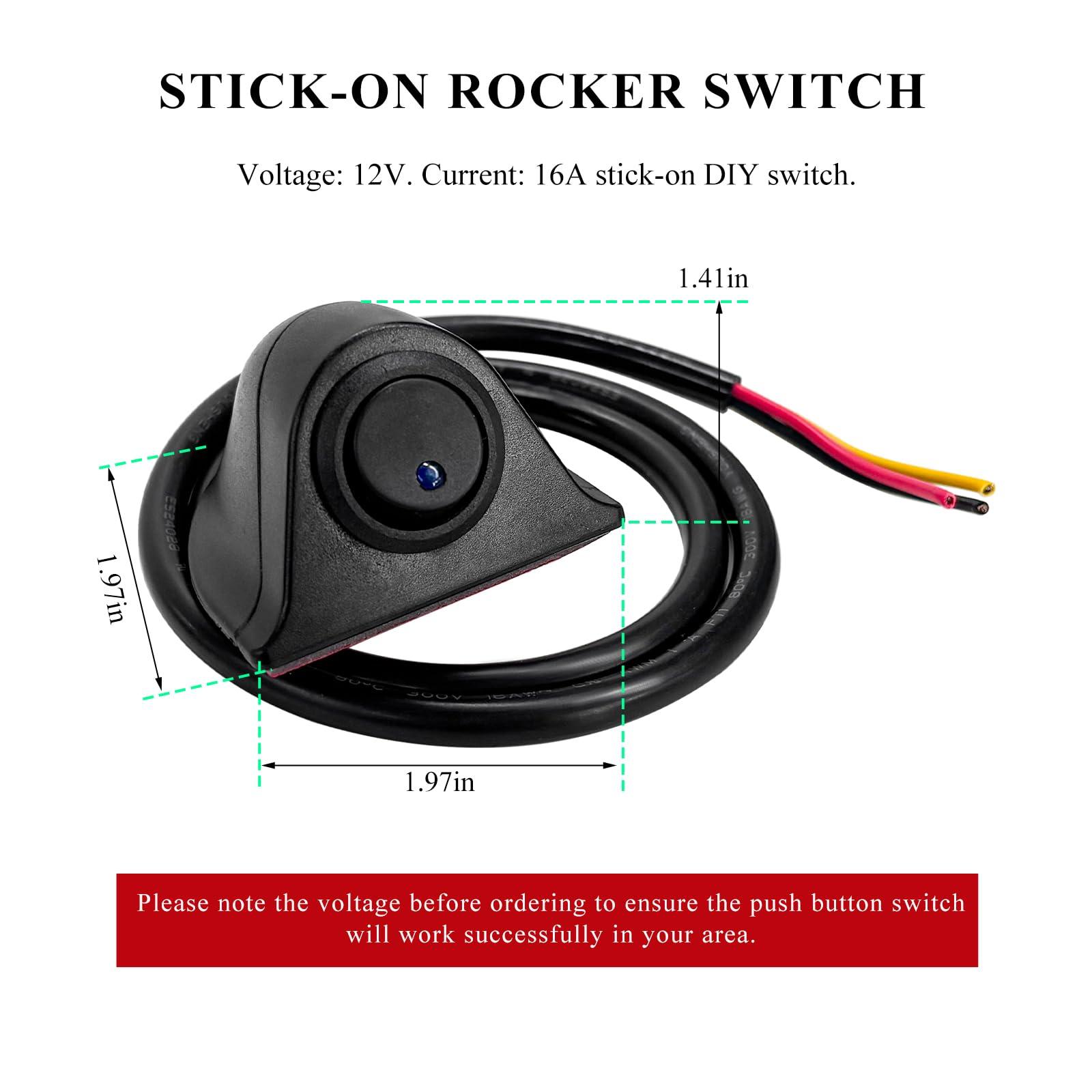 SHMZK Car DIY Switch Paste Type Rocker Switch, Off/ON Push Button DC12V Switch for Fog Driving Lights, Universal Button Rocker Switch for Neon Lights LED Light Bar, Car Accessories - Image 2