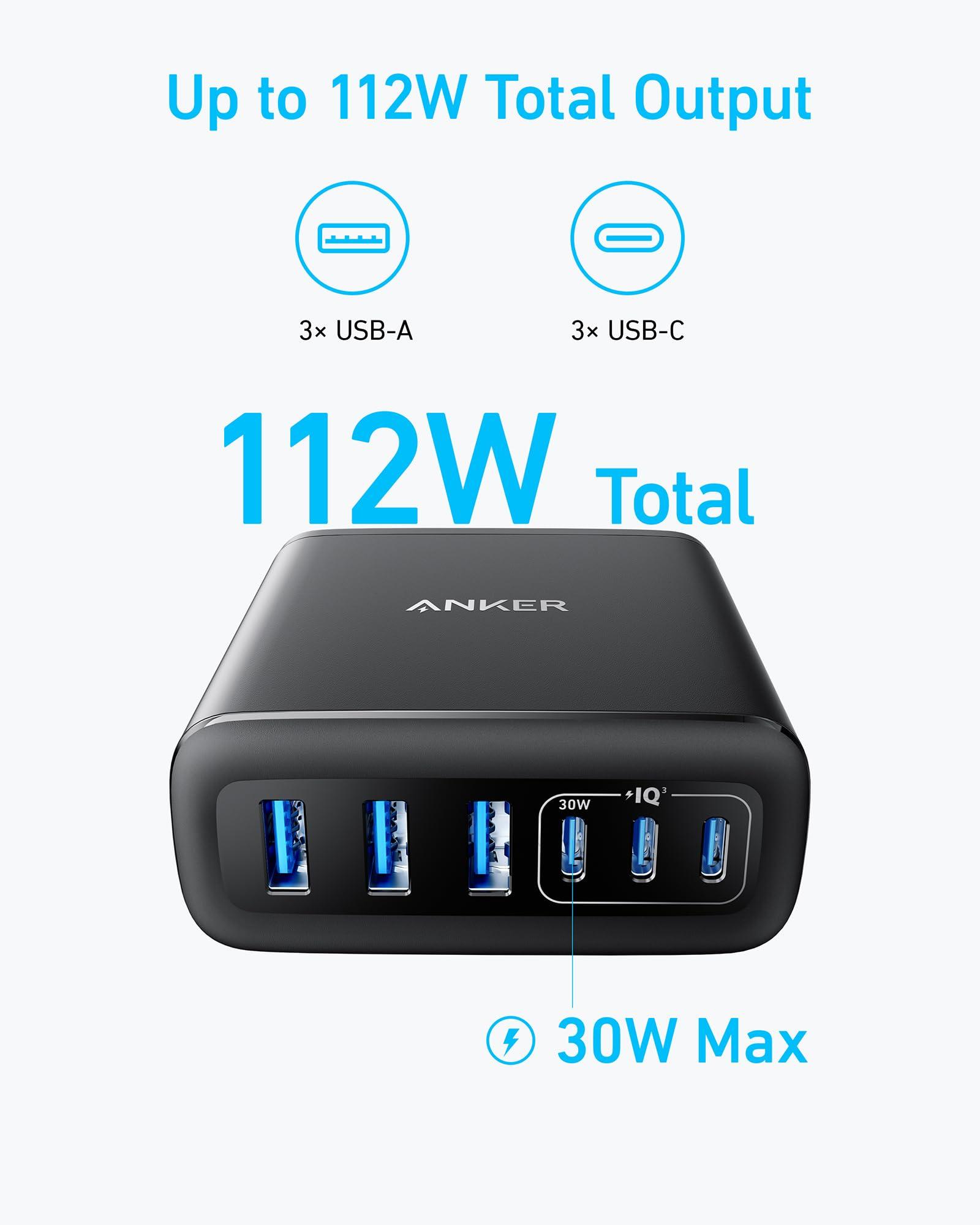 Anker Desktop Charger, Fast Charging USB C Charger, 112W Max 6-Port Charging Station, for iPhone, iPad, MacBook, Samsung and More (Cable Not Included) - Image 4