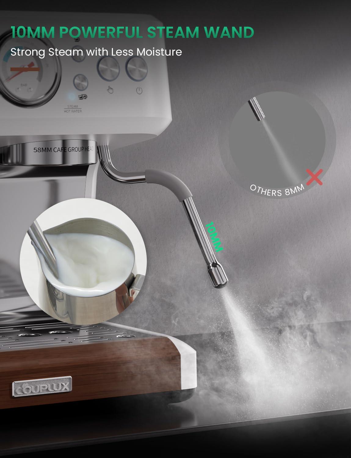 COUPLUX Espresso Machine with Grinder, Dual-Boiler&Temperature Adjustable Espresso Coffee Machine 58MM Cafe Espresso Maker with Powerful Steam Wand Beginner Friendly Latte Cappuccino Machines for Home - Image 7