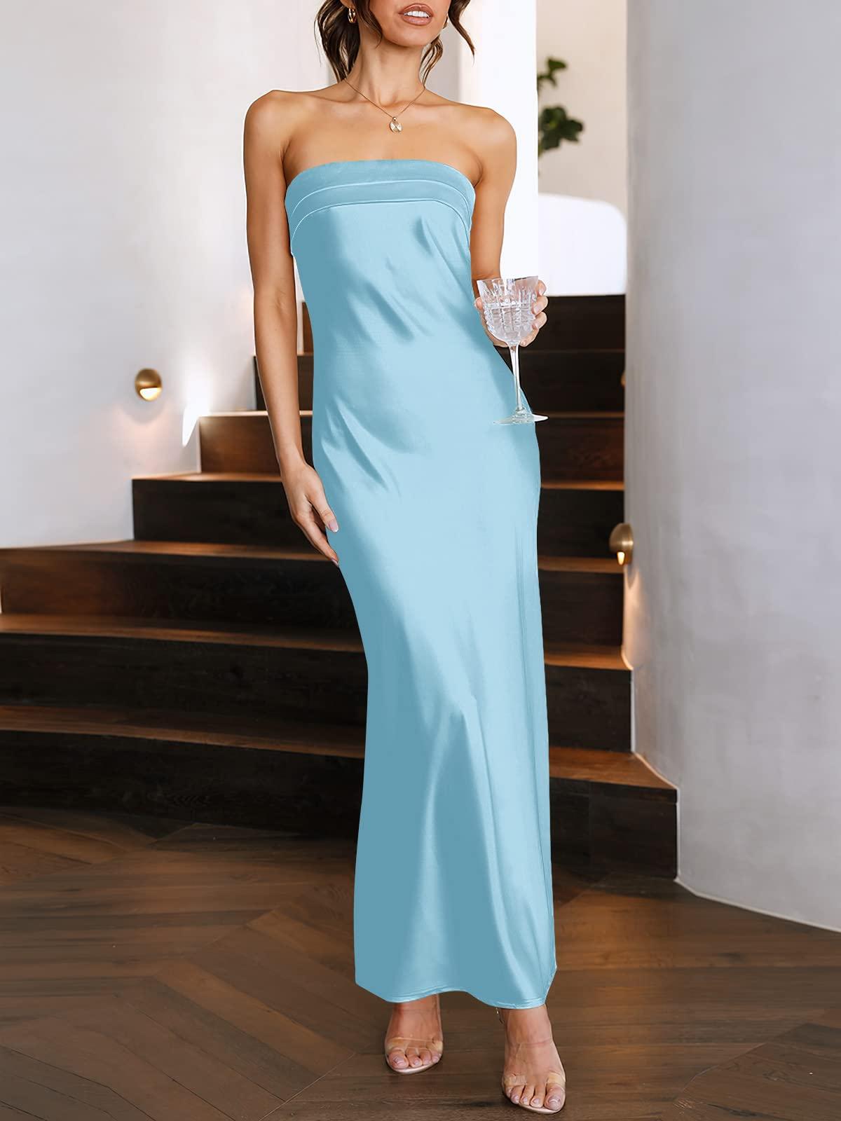 ANRABESS Women Summer Wedding Guest Maxi Dress Strapless Satin Tube Bodycon Backless Cocktail Formal Dresses 2025 Spring - Image 2