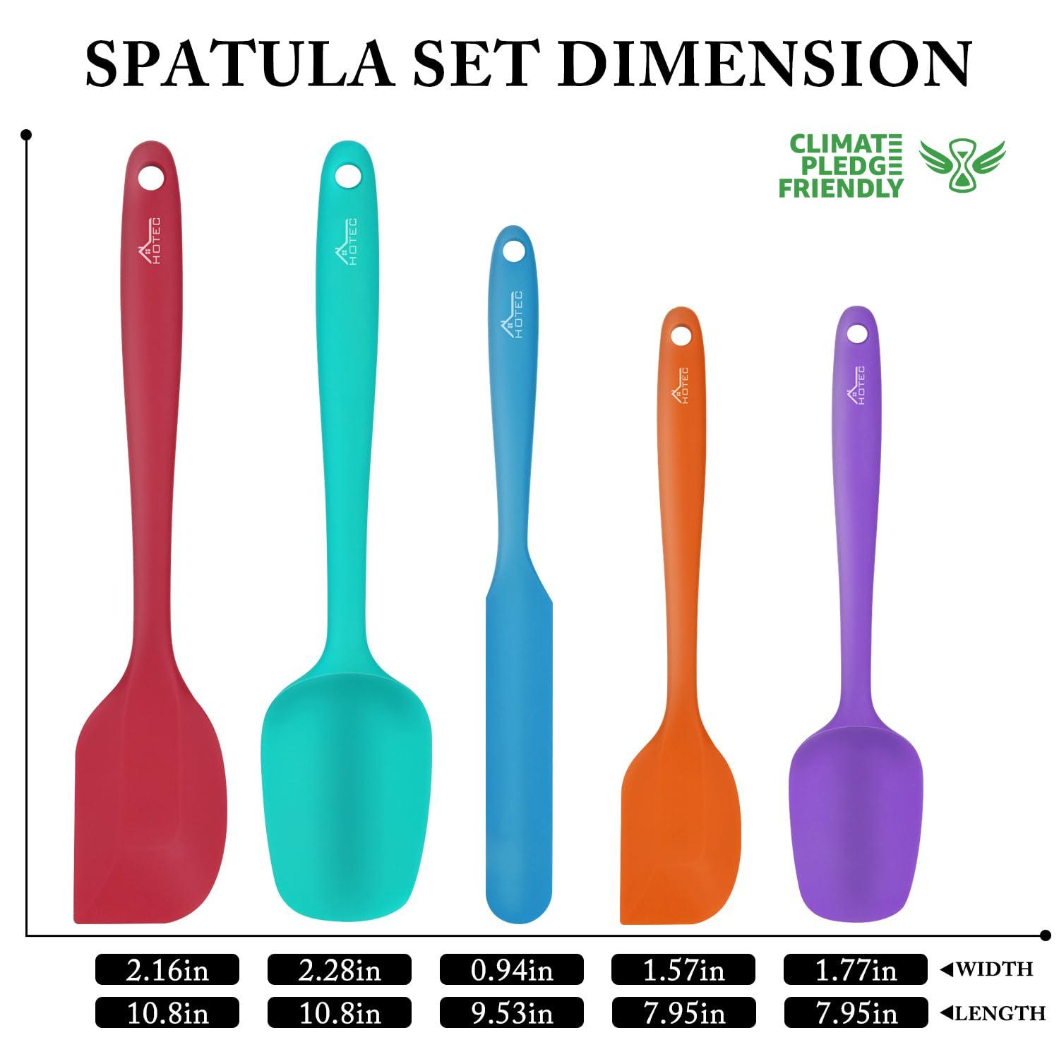 HOTEC Heat Resistant 600℉ Food Grade Silicone Rubber Spatula Set for Baking, Cooking, and Mixing Non Stick Dishwasher Safe BPA-Free Multicolor Set of 5 - Image 2