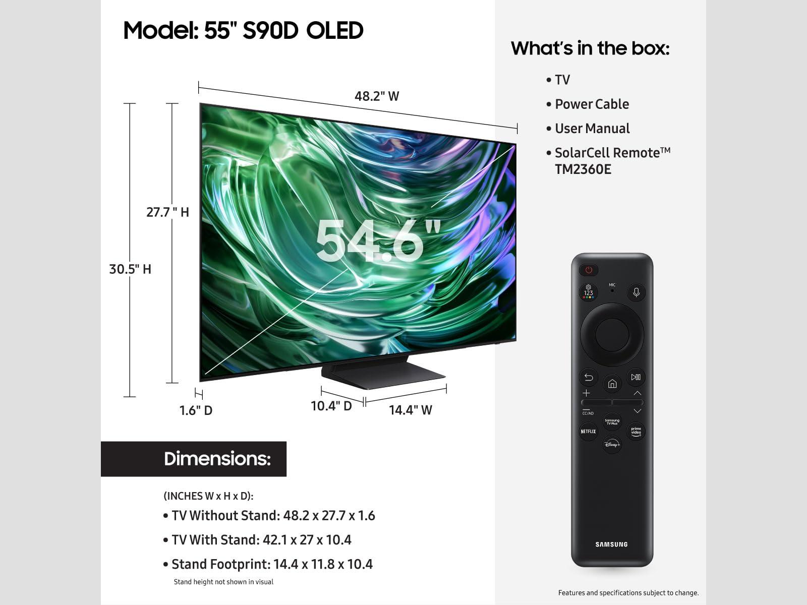 SAMSUNG 55-Inch S90D Series OLED 4K Smart TV QN55S90D, Alexa Built-in, 4K AI Upscaling, 2024 Model, Class, HDR+, w/Dolby Atmos, Object Tracking Sound Lite, Motion Xcelerator, Real Depth Enhancer - Image 2