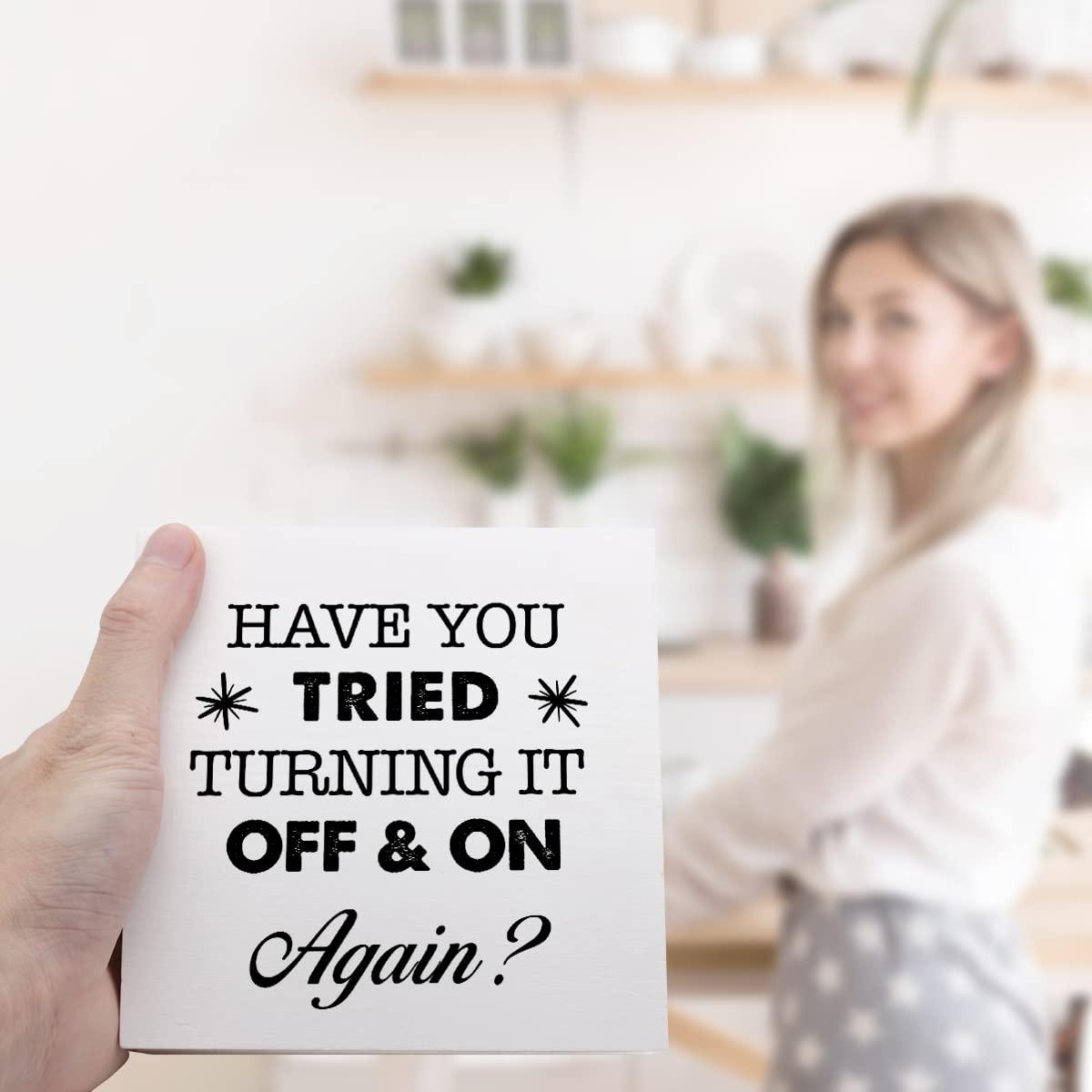 Funny Wooden Box Sign, Sarcastic Office Signs, Decorations for Work Desk, Inspirational Desk Decor, Have You Tried Turning It off and on Again Sign - Image 6