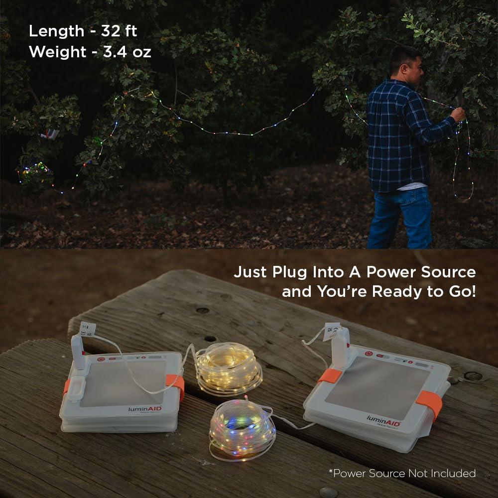 LuminAID LED String Lights - 2-Pack of 32ft USB Lights with 100 LED Bulbs per Strand - Warm White and Multicolor with 8 Modes - Perfect for Camping, Backyard, Patio, Power Outages, Indoor & Outdoor - Image 4