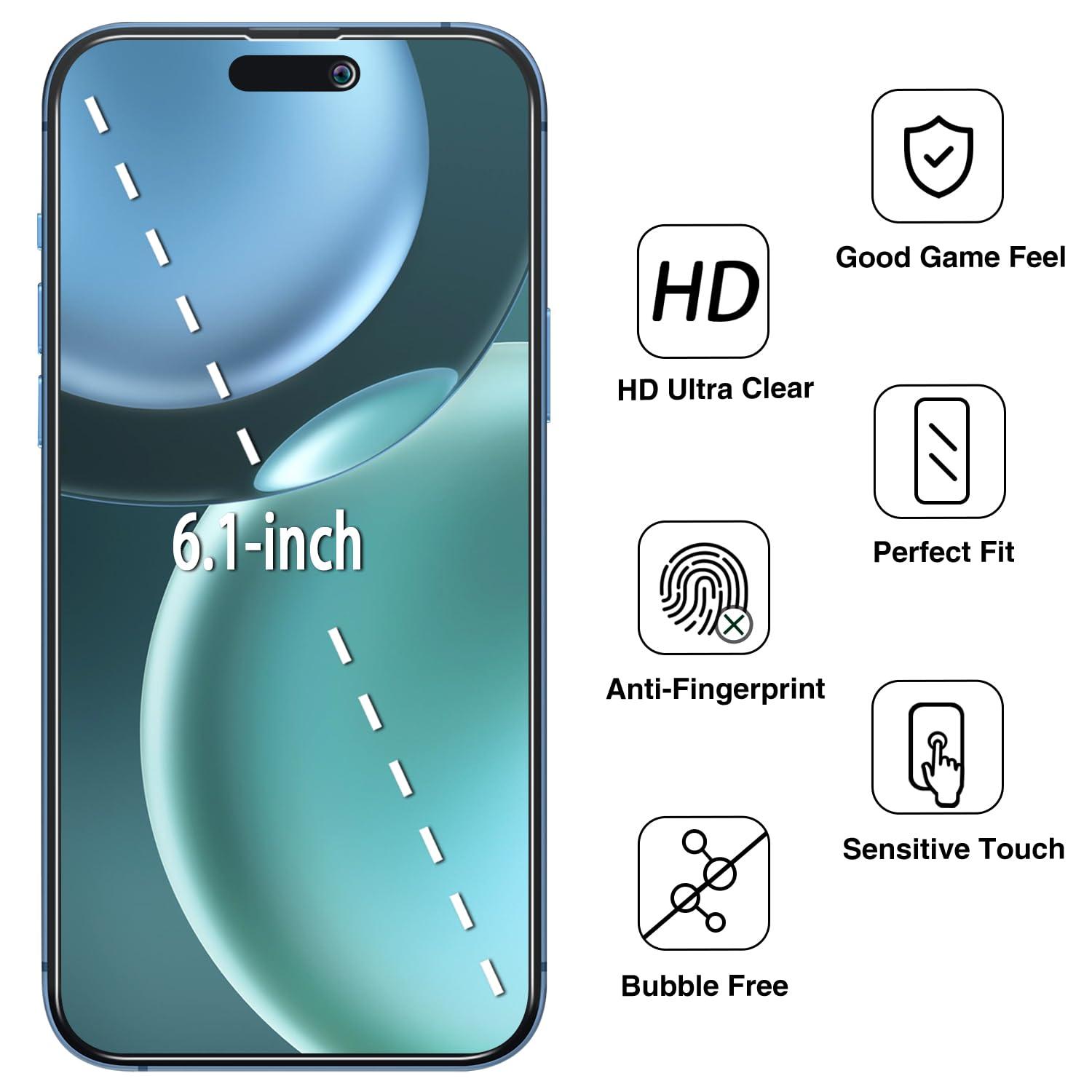 Bencuku (2 Pack) Privacy Screen Protector for iPhone 15 Pro 6.1 Inch Anti Spy Private Tempered Glass, Anti Scratch, Bubble Free - Image 2