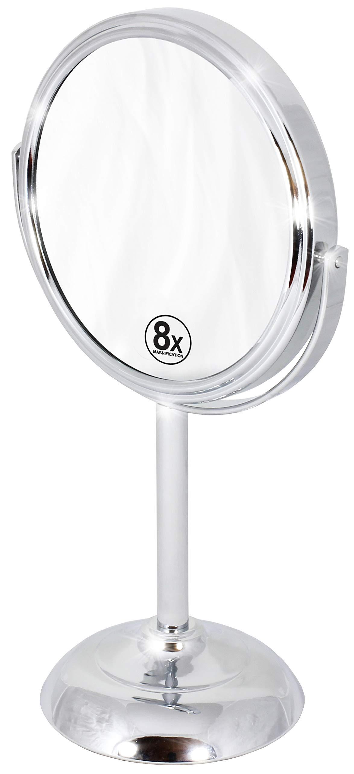 Deco Brothers Vanity Mirror with Stand 6-Inch Double Sided, 8X Magnification, Chrome