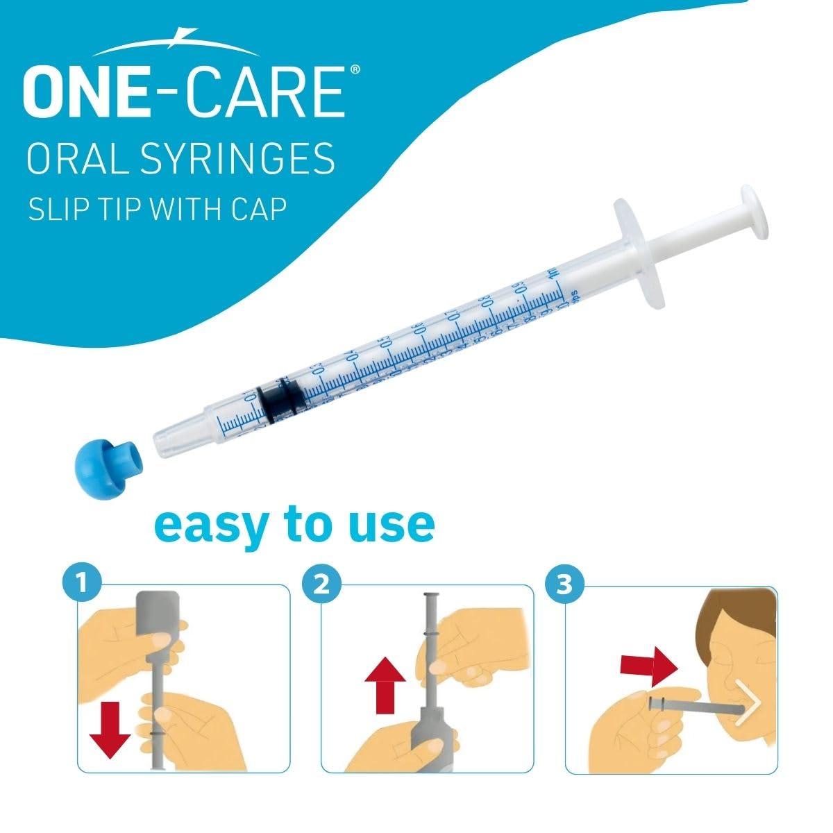 ONE-CARE 1ml Oral Syringe with Cap - Sterile, Individually Wrapped - 100 Dispensers, Slip Tip, Uses include oral administration of medicine for infants, adults and animals - Image 4