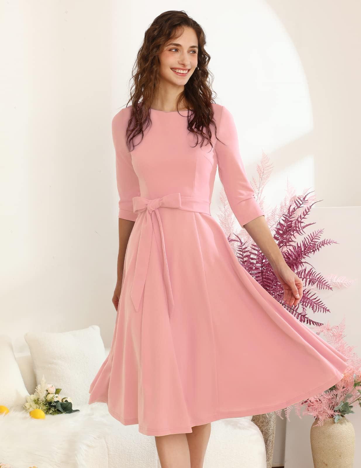 DRESSTELLS Cocktail Dresses for Women, Vintage Wedding Guest 3/4 Sleeves Formal Church Dress, Summer 2025 - Image 4