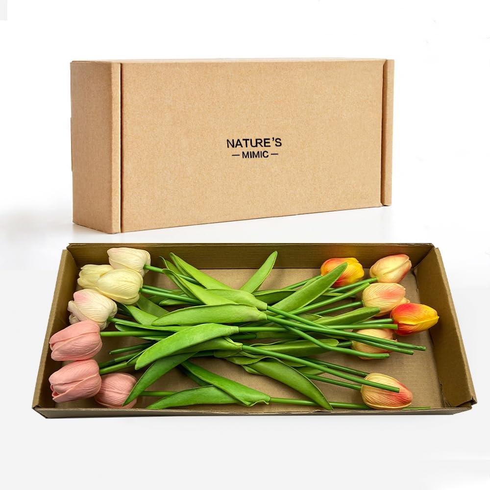 Nature’s Mimic 20pcs White tulips artificial flowers Faux Flowers Fake tulips Flowers Mother's Day Easter Valentine’S Day Gifts in Home Kitchen Wedding Dining Table Decorations - Image 6