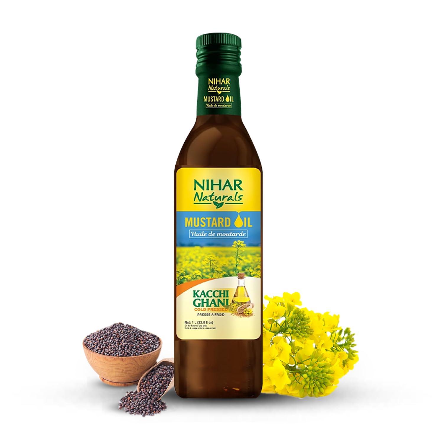 Nihar Naturals Kacchi Ghani Mustard Oil| Cold Pressed| 100% Pure Mustard Oil| For Skin, Hair Care & Body Massage| Enriched with Omega 3 & Natural Anti-Oxidants| Unrefined Mustard Oil| 33.8 Fl.oz. - Image 2