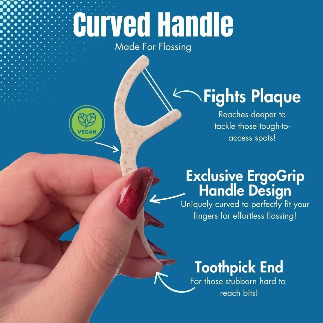Twin Line Eco Floss Picks (220 Count) - Plant-Based Straw Wheat Floss Sticks with Travel Case | 2X More Effective Cleaning-Compostable Tooth Flossers, Thin & Shred Resistant Thread | - Image 3