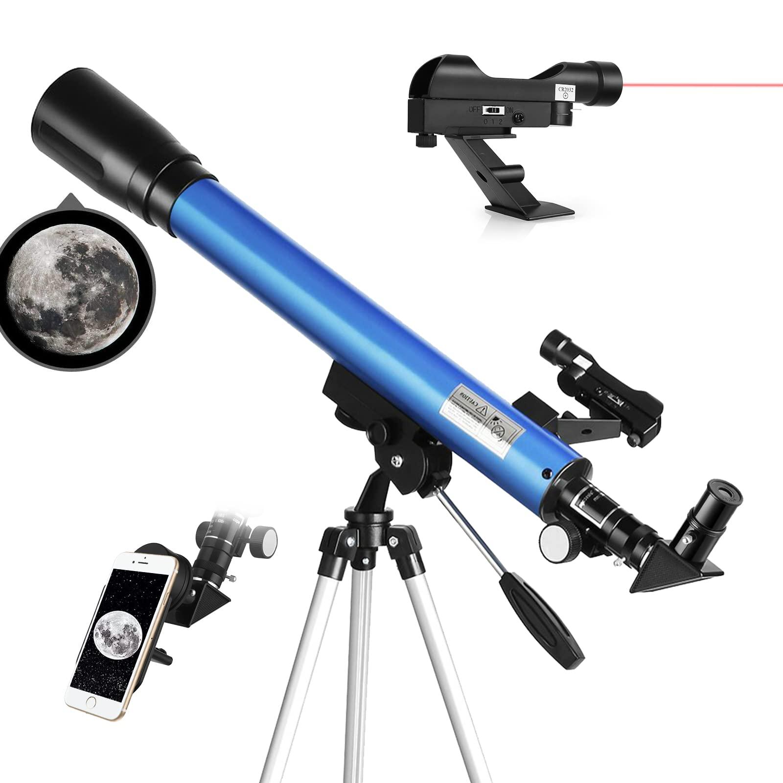 Telescope with Red Dot Finder, 50/600MM Astronomical Refracting Telescope with Retractable Tripod, Multi-Coated High Transmission Telescope for Beginners with Phone Adapter