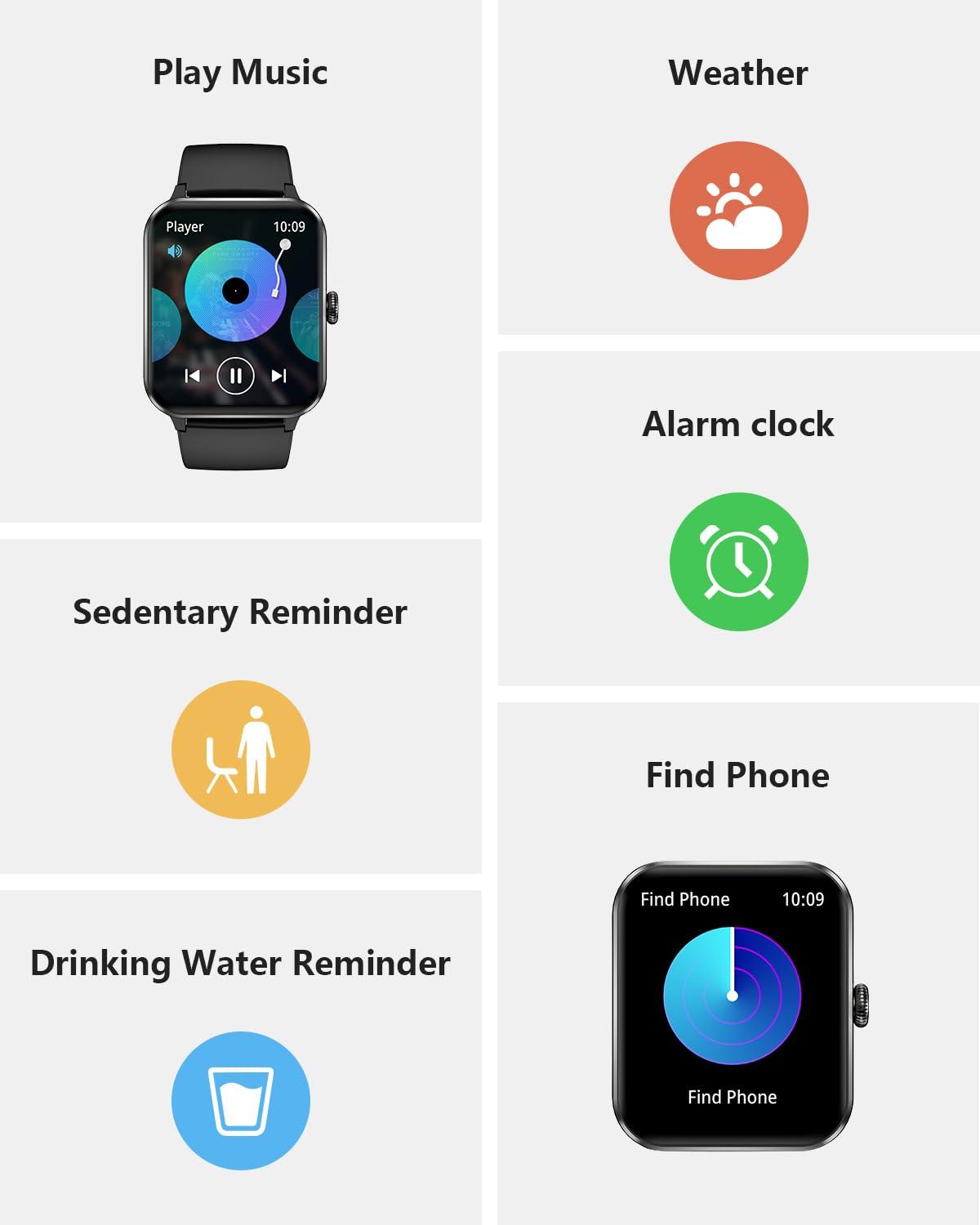 Smart Watch,1.85'' HD Smartwatch for Men Women(Answer/Make Call), Fitness Watch with Heart Rate/Sleep/Spo2/IP68 Waterproof/100+ Sports Modes, Pedometer, Activity Tracker for Android & iOS (2 Straps) - Image 7