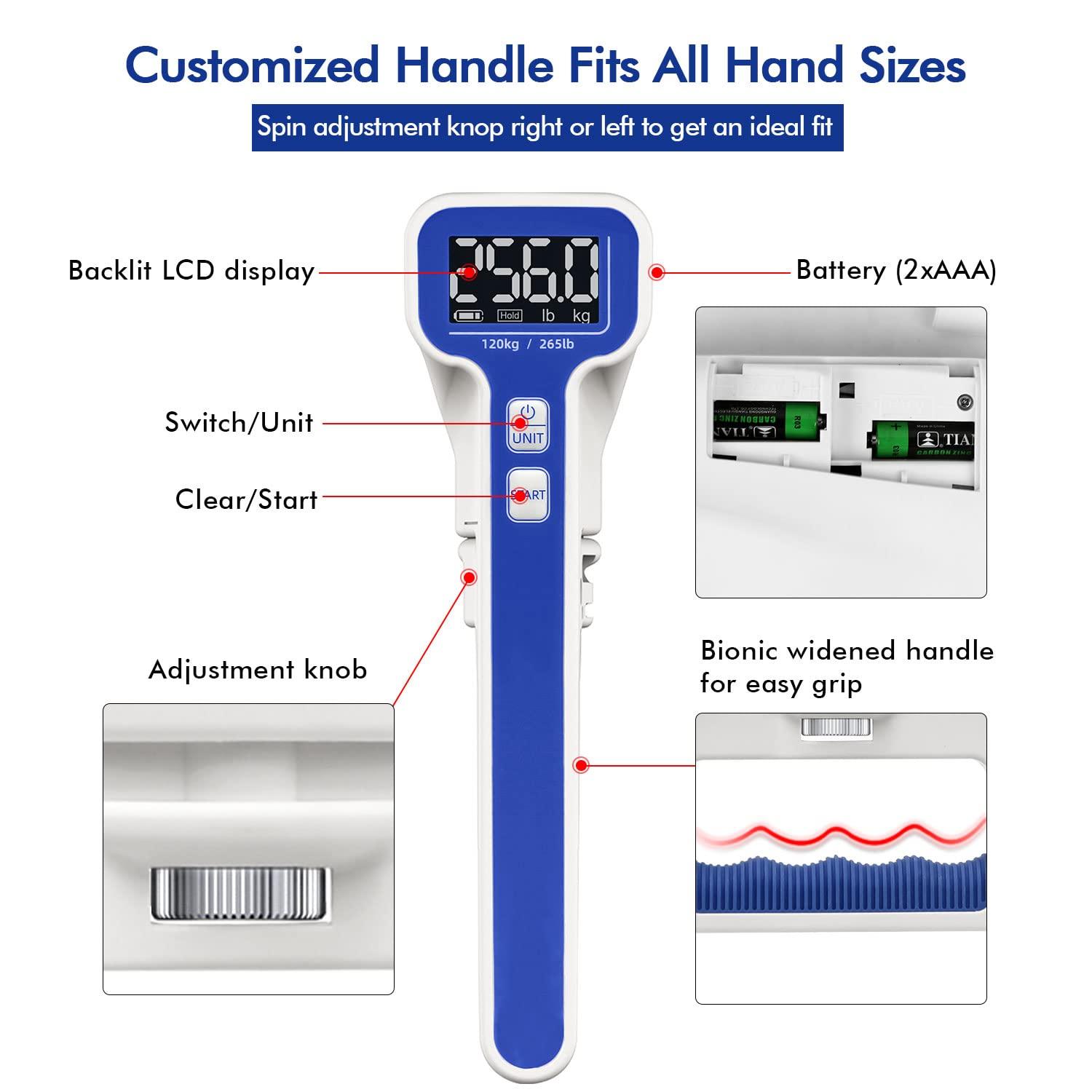 Handexer Grip Strength Tester 265lb/120kg, Digital Hand Dynamometer FDA Registered with Backlit LCD for Grip Strength Testing and Training - Image 5