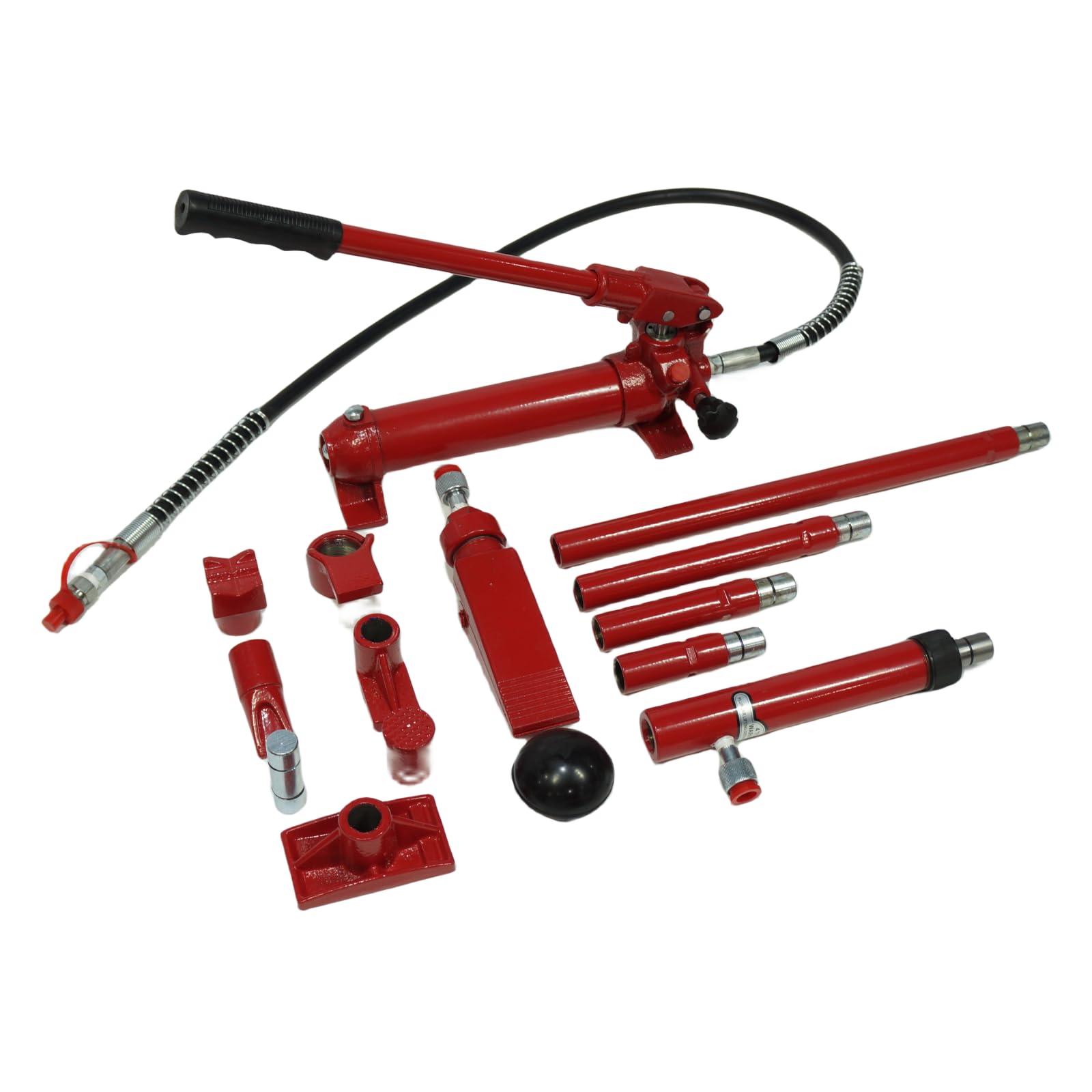 TROPOW 10 Ton Porta Power Kit - 15-pcs Hydraulic Ram, Auto Body Frame Repair, 20,000 lbs Capacity, Carrying Case, Red