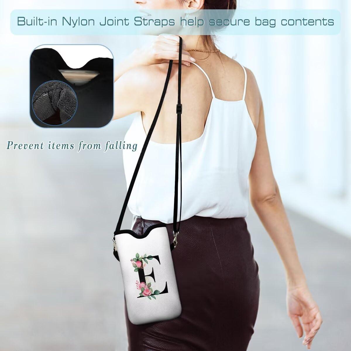 FREZORA Cell Phone Sleeves Bag Case Crossbody Neoprene Holder Lanyard Phone Pouch for Women Men 7.5 X 4.5 Inches - Letter_E - Image 5