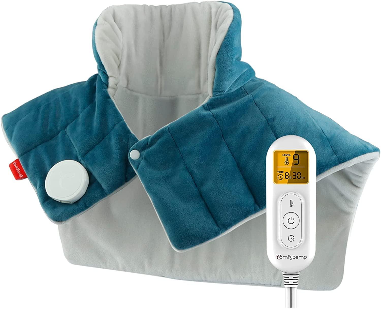 Comfytemp Heating Pad for Neck and Shoulders and Back, Father's Day Gifts, FSA HSA Eligible 2.6lb Weighted Electric Heat Pad for Pain Relief, 9 Heat Settings, Birthday Gifts for Women Men Mom Dad