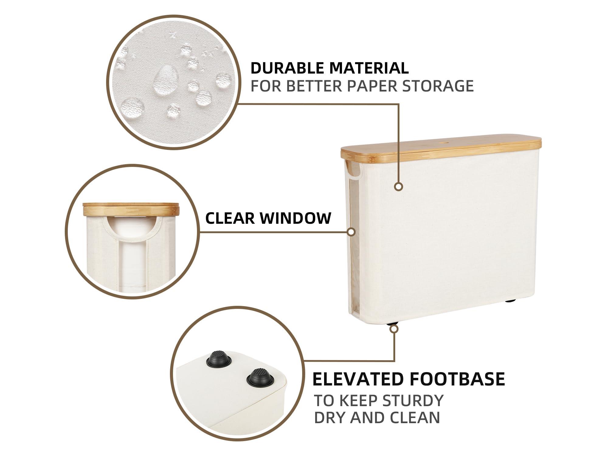 StorageWorks Toilet Paper Storage Basket, Papers Container with Bamboo Lid, Medium Toilets Holder for Up to 9 Mega Rolls, Organizer for Bathroom, Beige, 1 Pack - Image 4