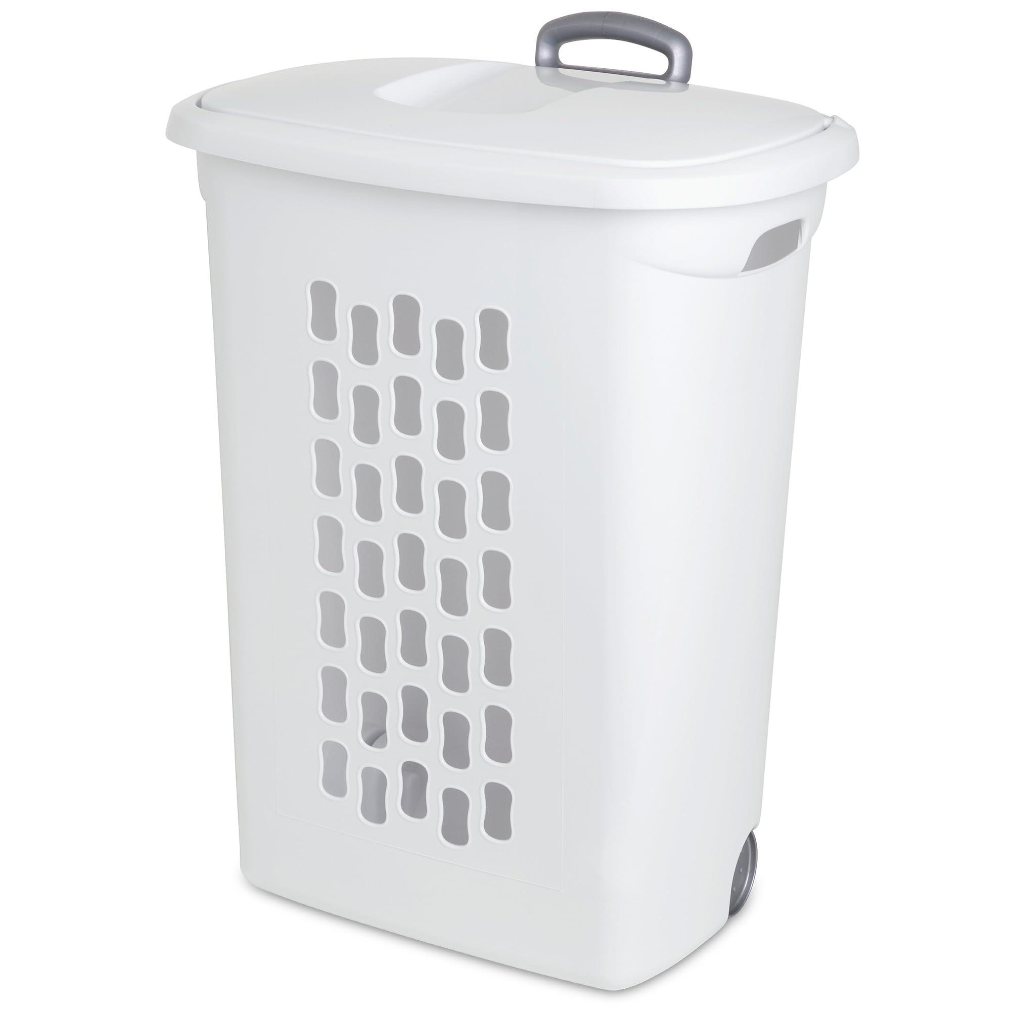 Sterilite 3-Pack Laundry Hamper with Lid and Wheels, Rolling Clothes Basket, Ultra, White