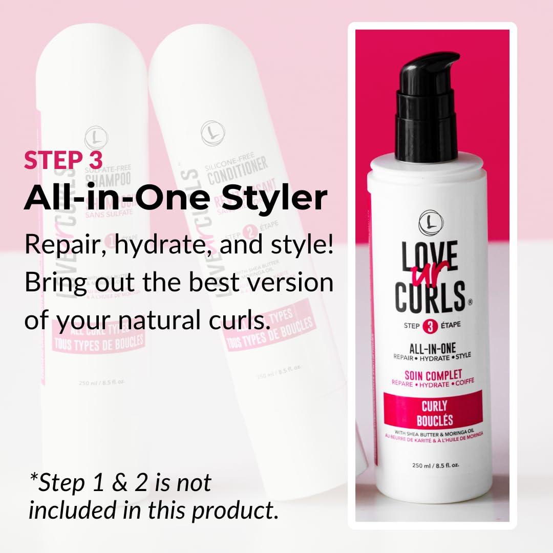 Love Ur Curls All in One Curl Cream Styler, Anti Frizz Curling Cream for Curly Hair, Repair, Define, Hydrate & Style with Shea Butter, 250mL - Image 2