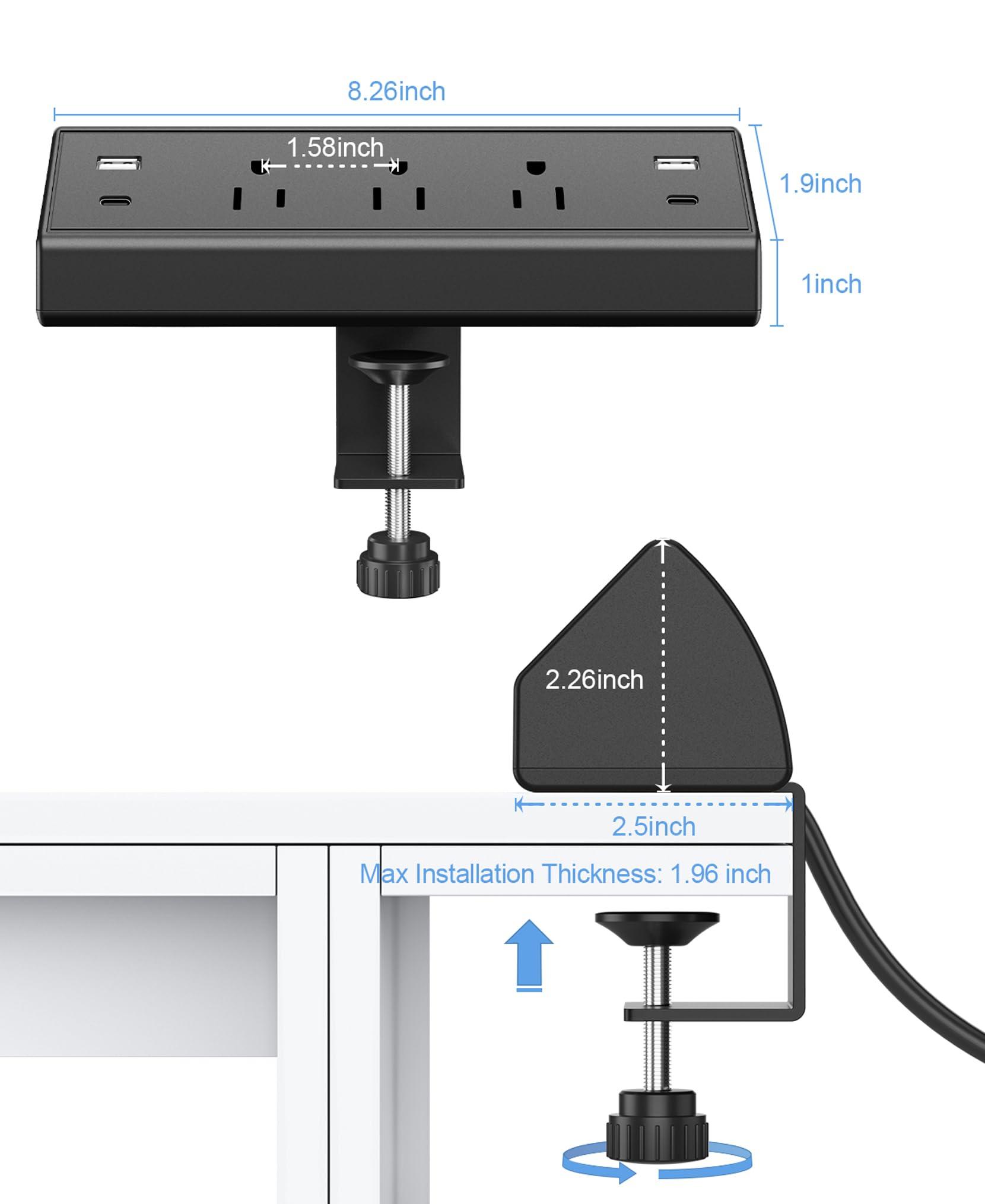 Desk Clamp Power Strip USB C,Desktop Mount Surge Protector,40W Fast Charging Station,2 PD 20W USB C Ports,3 Outlets,Desk Edge Power Strip for Home,Office,Fit 1.96" Tabletop Edge,ETL Listed - Image 6