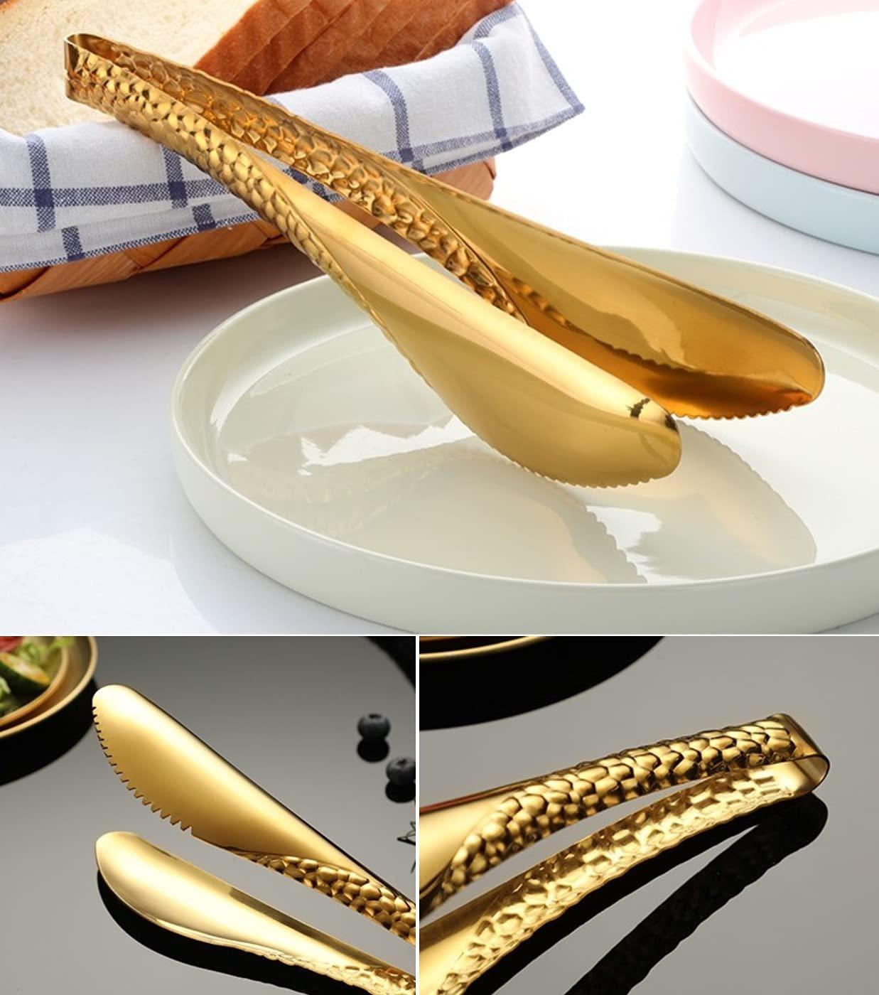 2 Pack 8 Inch Gold Salad Tongs Serving Tongs 8 Inch Stainless Steel Cooking Utensils Non-slip & Easy Grip Metal Tongs Small Tongs for Serving Appetizers Buffet Dessert Table - Image 6