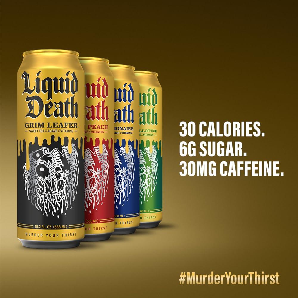 Liquid Death Iced Tea Variety 12-Pack (19.2 Oz Cans) (Grim Leafer, rest in Peach, Dead Billionaire, Green Guillotine) - Image 4