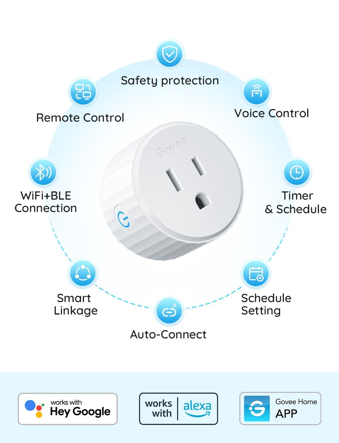 Govee Smart Plug, WiFi Plugs Work with Alexa & Google Assistant, Smart Outlet with Timer & Group Controller, WiFi Outlet for Home, No Hub Required, ETL & FCC Certified, 2.4G WiFi Only, 4 Pack - Image 7