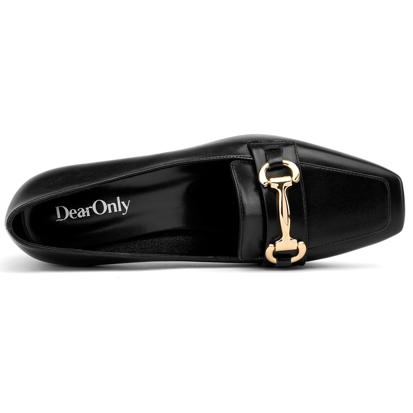 DearOnly Heeled Loafers for Women Square Toe Chunky Block Mid Heel Pumps Slip-on Metal Chain Work Office Dress Shoes 2.8 Inches Heels - Image 6